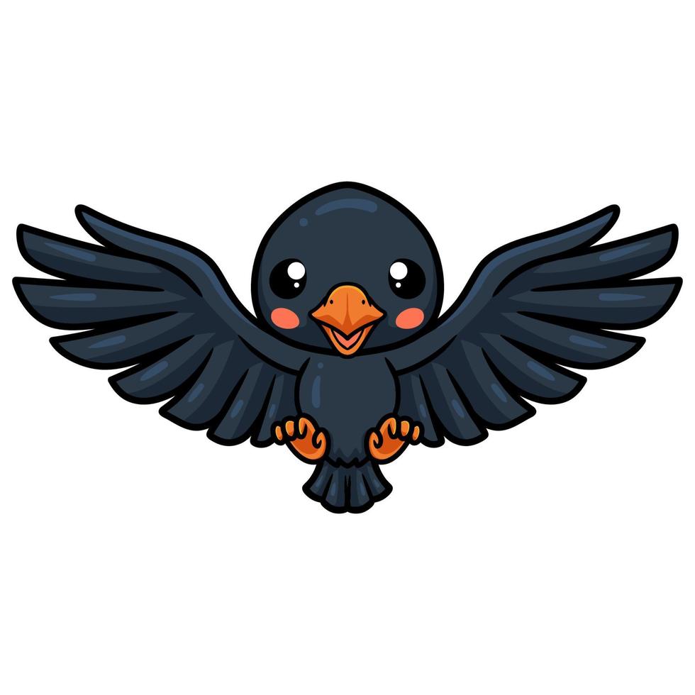 Cute little crow cartoon flying vector