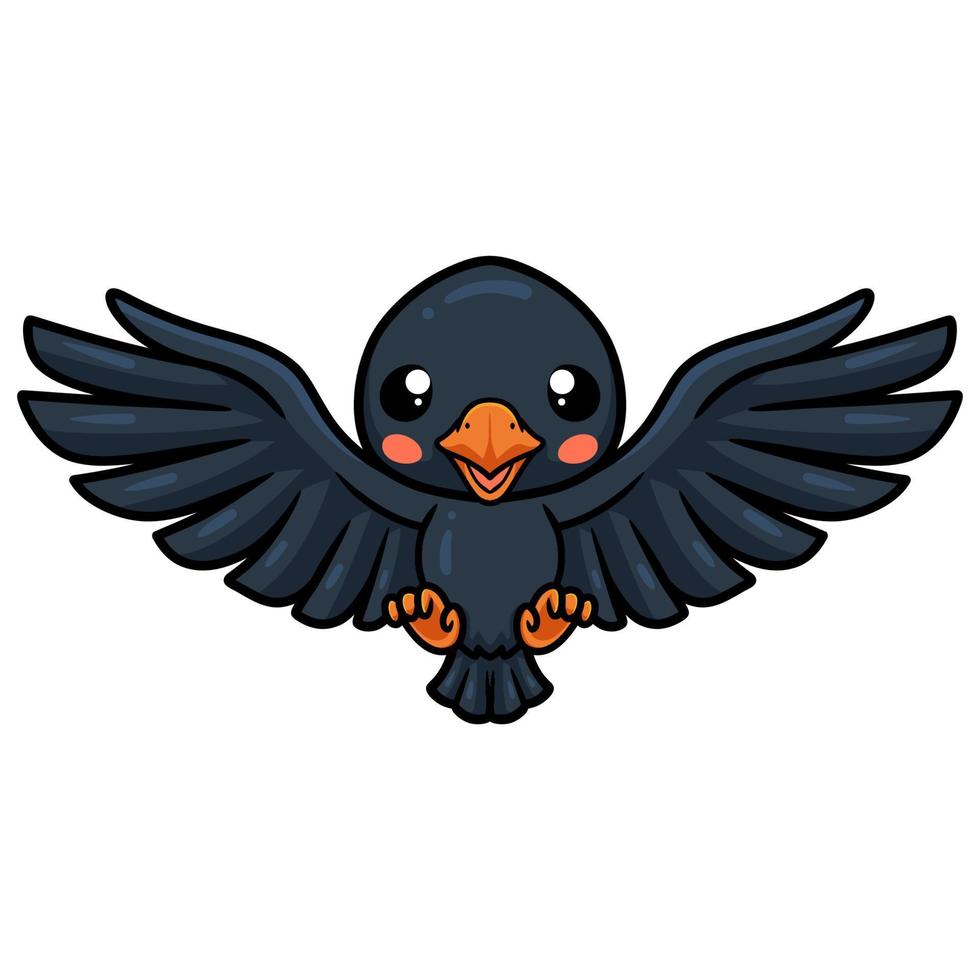 Cute little crow cartoon flying vector