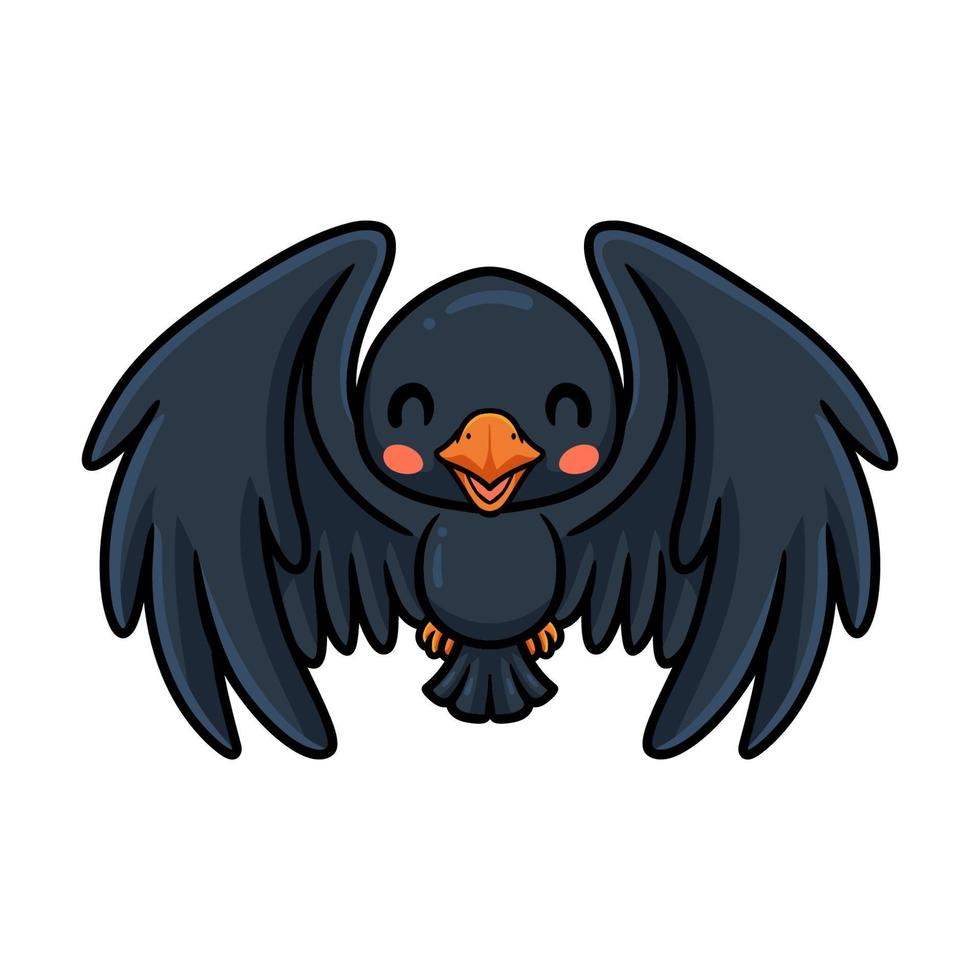 Cute little crow cartoon flying vector