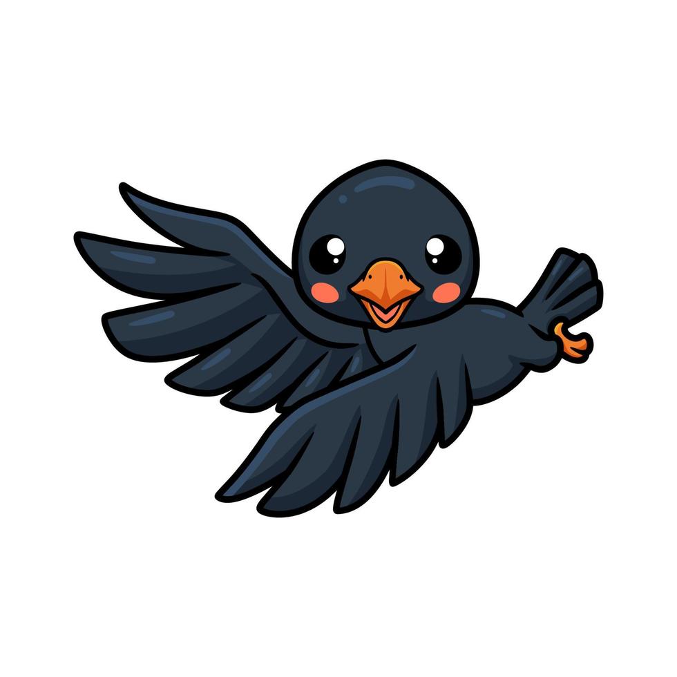 Cute little crow cartoon flying vector