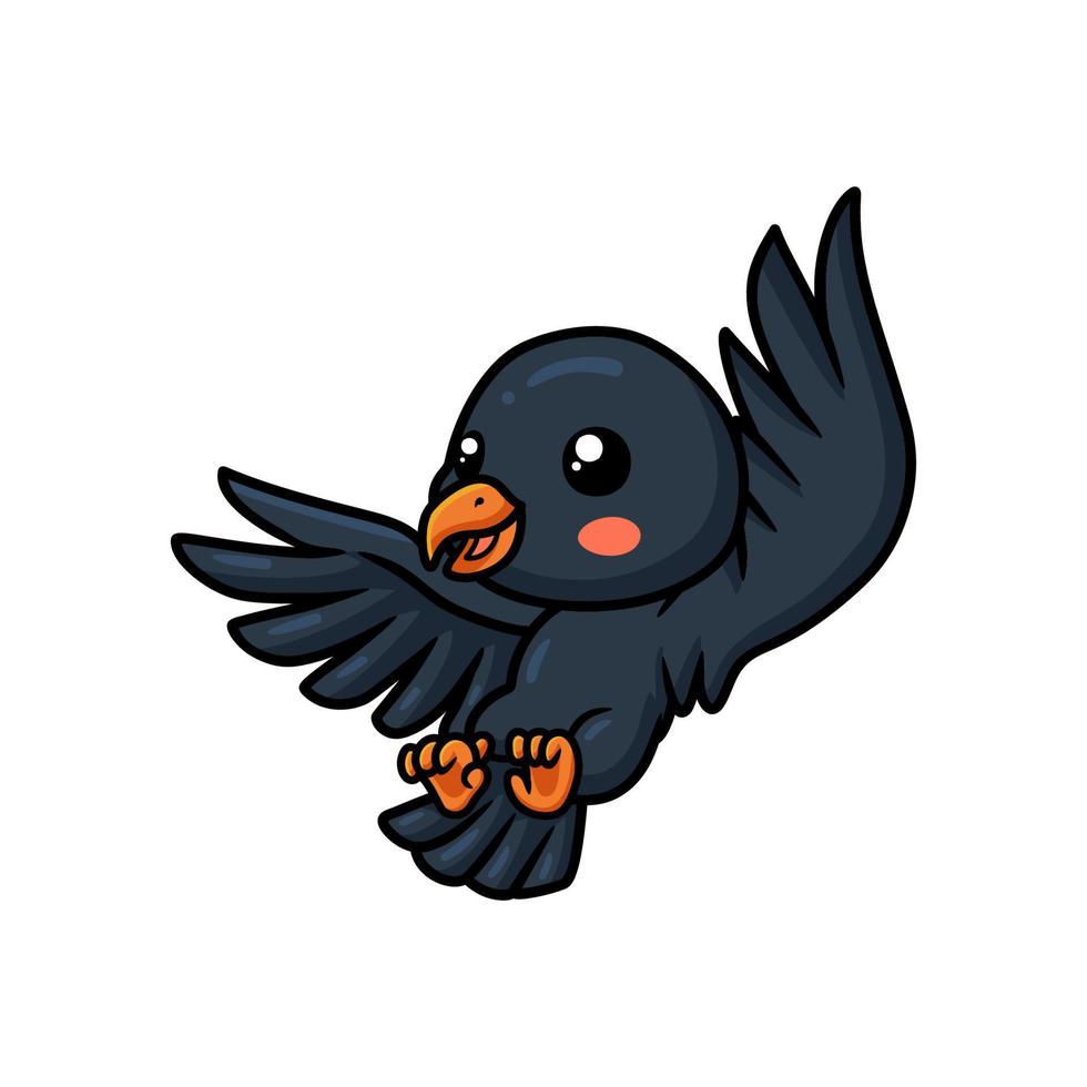 Cute little crow cartoon flying vector