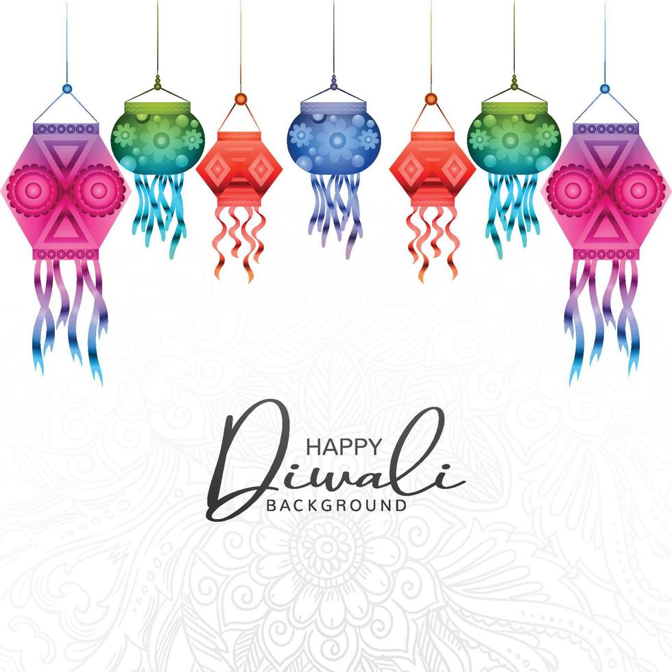 Beautiful happy diwali colorful lamps festival background vector