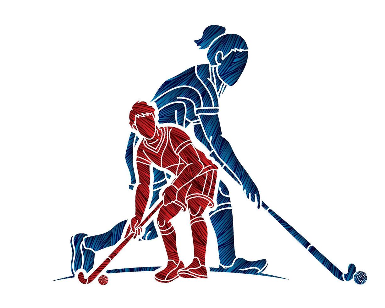 Graffiti Group of Field Hockey Sport Players Action Together vector