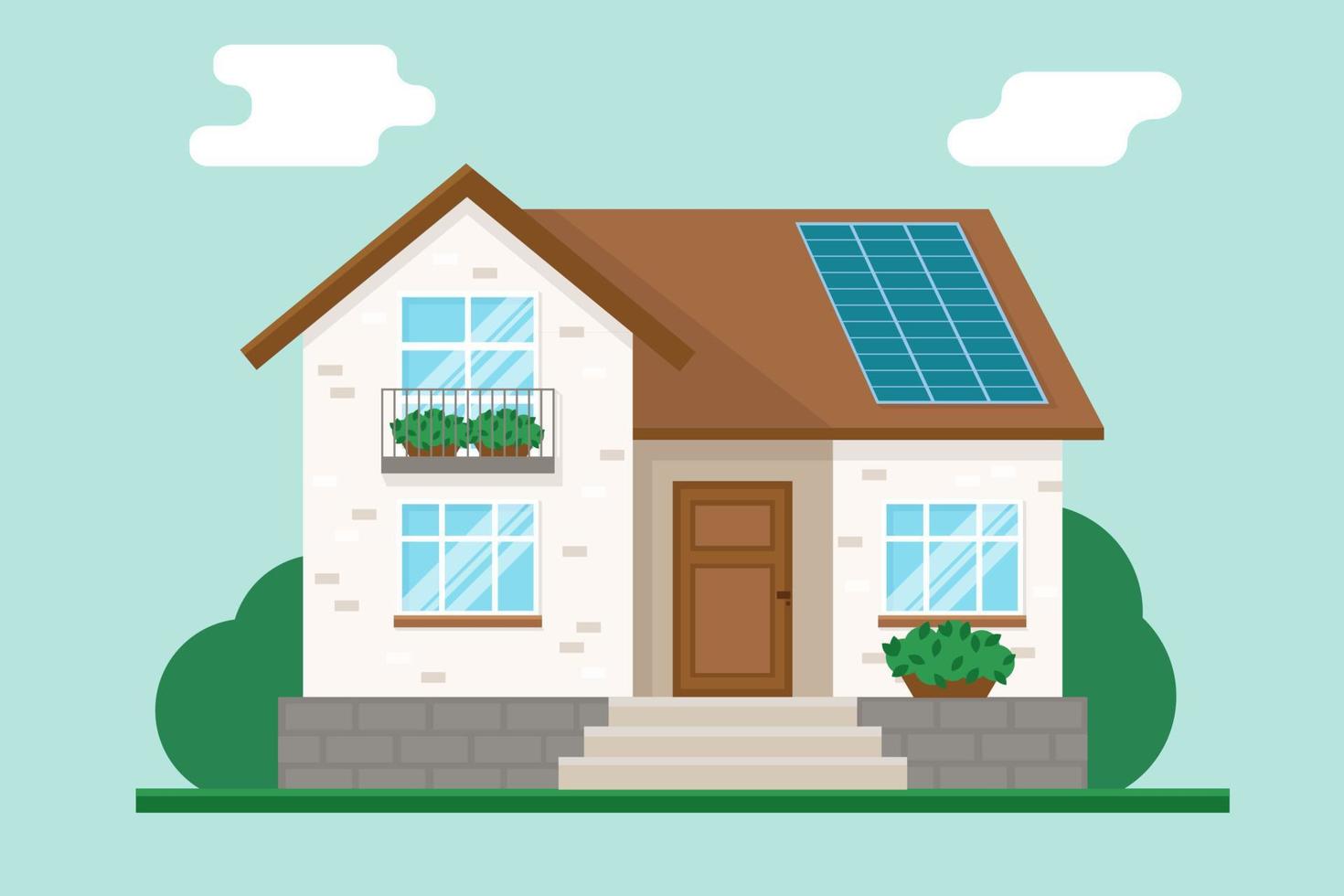 ilustración vectorial de casa tradicional con paneles solares en el techo. energía verde y concepto ecológico vector