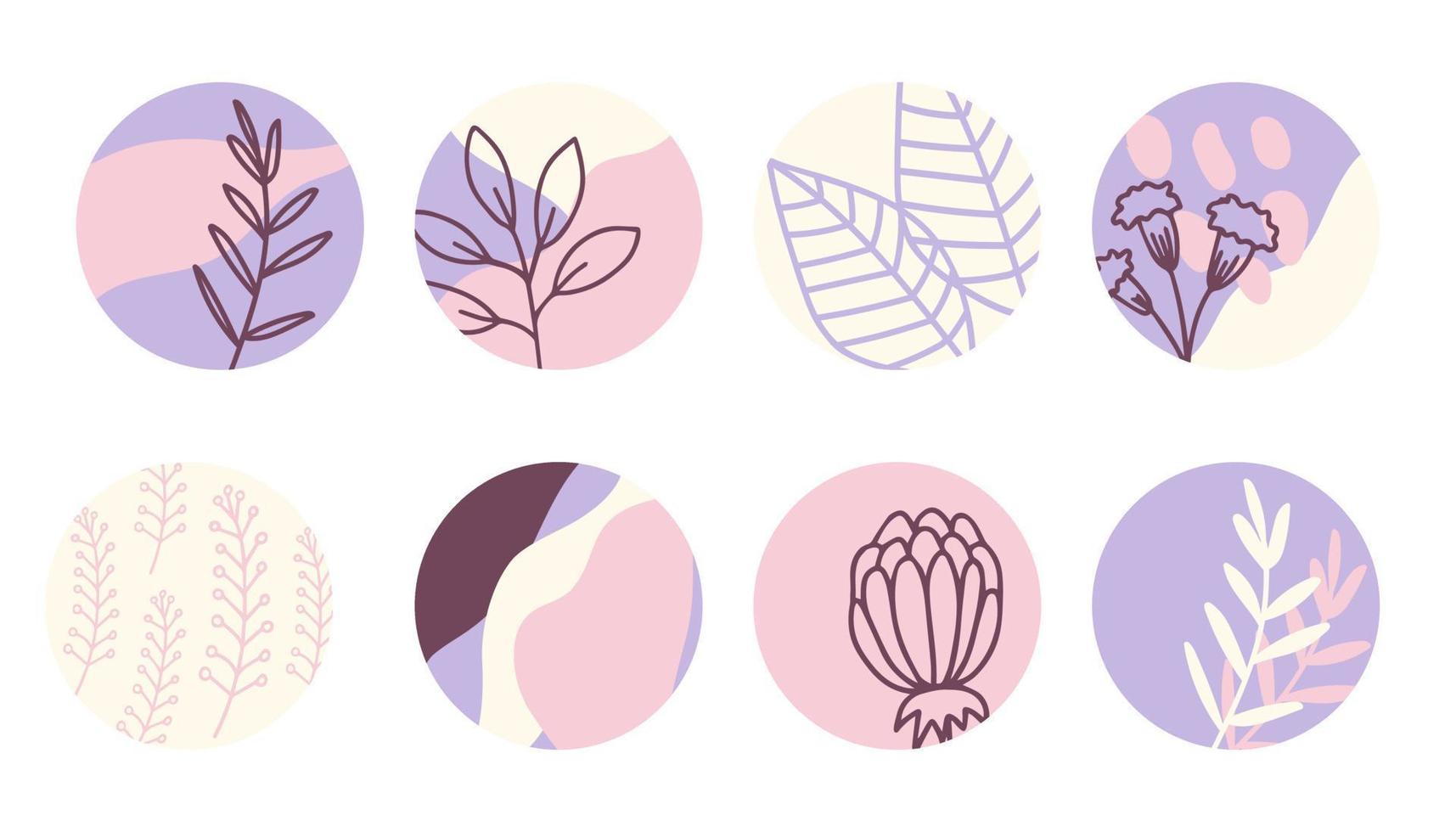 Set of highlight covers for social media stories. Round icons with floral elements in a modern nude palette. Designed for social pages, makeup and cosmetics brands. vector