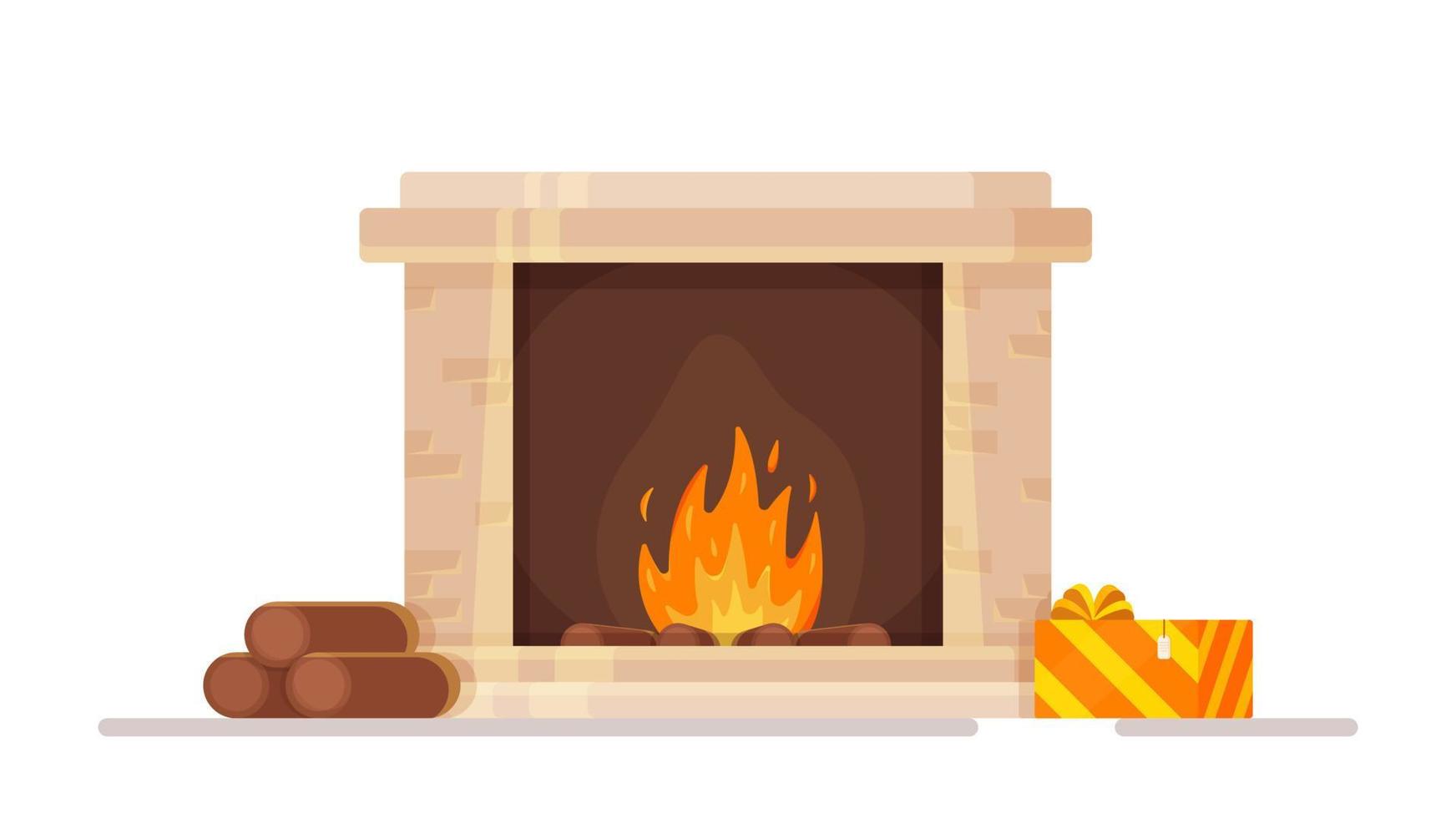 Vector illustration of an isolated fireplace on a white background. Winter, New Year atmosphere.