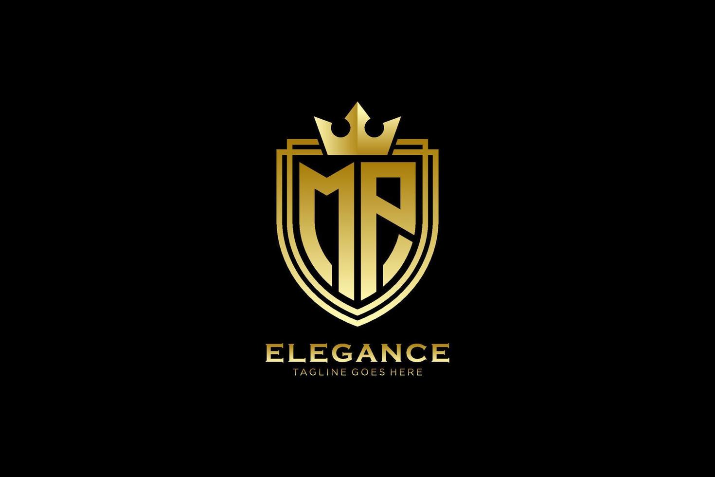 initial MP elegant luxury monogram logo or badge template with scrolls and royal crown - perfect for luxurious branding projects vector