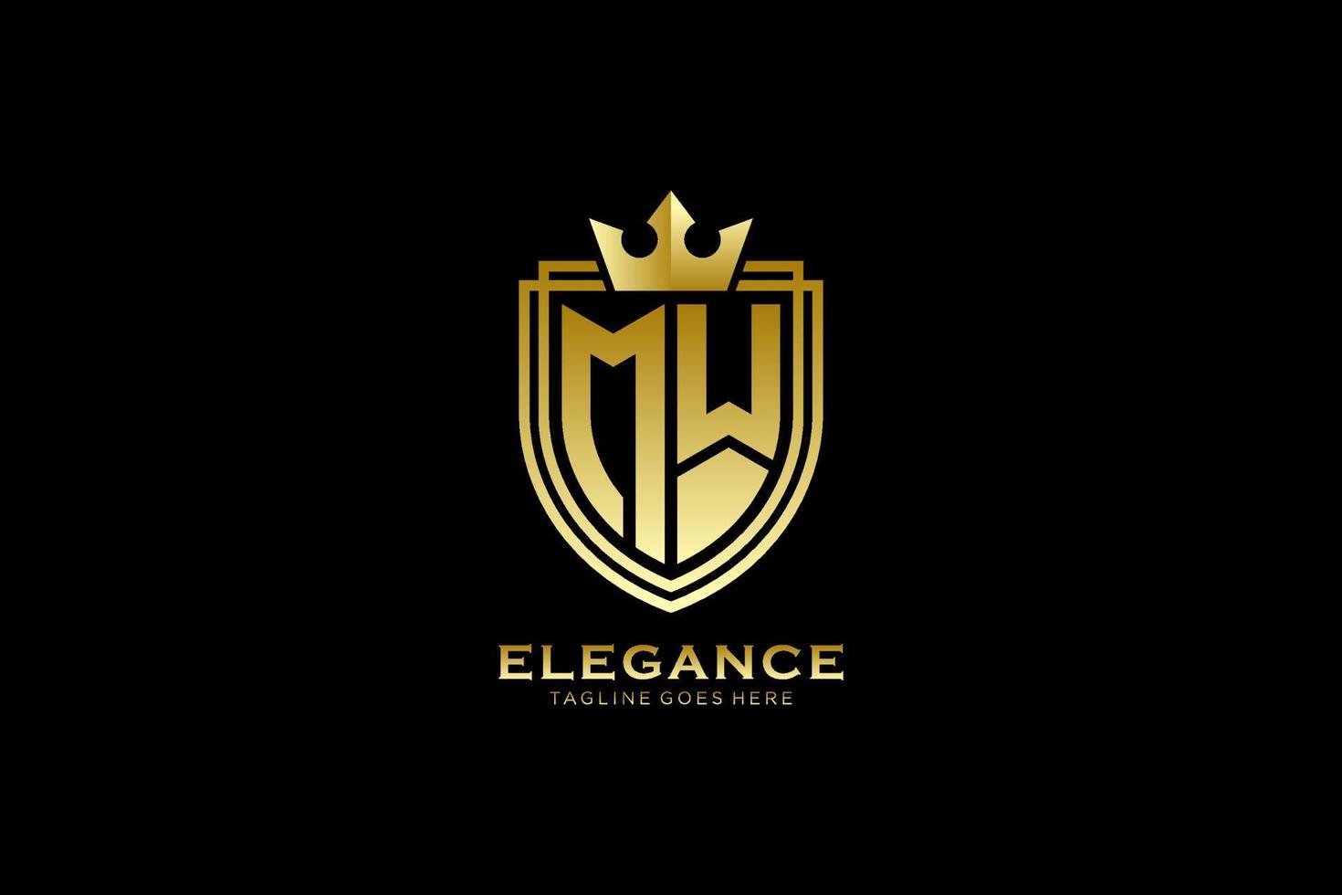 initial MW elegant luxury monogram logo or badge template with scrolls and royal crown - perfect for luxurious branding projects vector