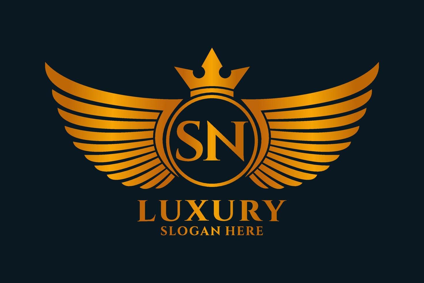 Luxury royal wing Letter SN crest Gold color Logo vector, Victory logo, crest logo, wing logo, vector logo template.