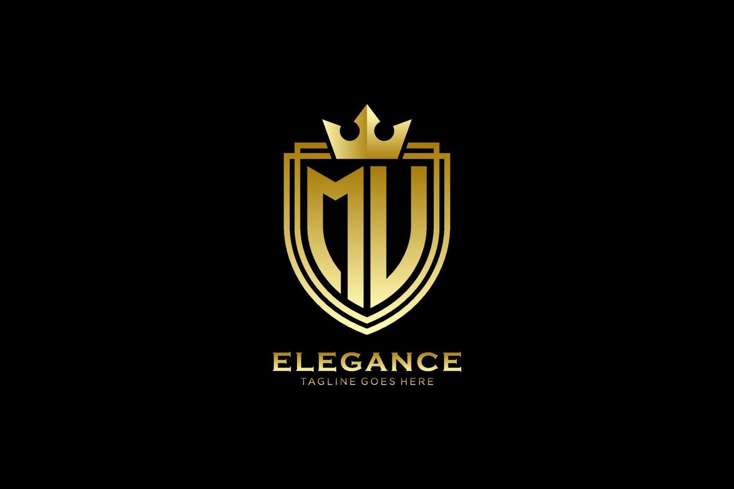 initial MU elegant luxury monogram logo or badge template with scrolls and royal crown - perfect for luxurious branding projects vector