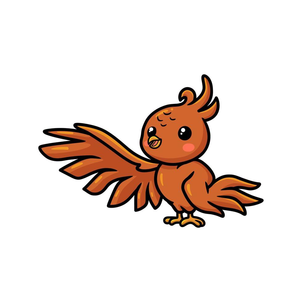 Cute little phoenix cartoon waving hand vector