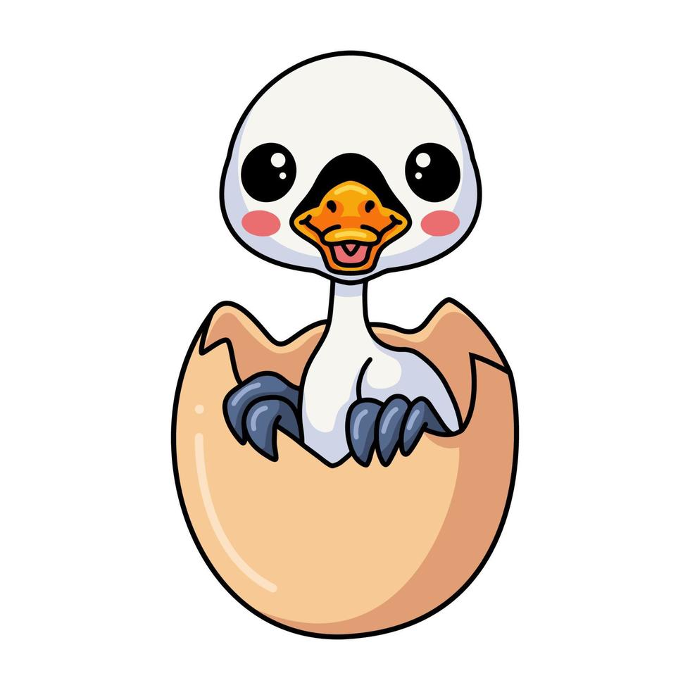 Cute little goose cartoon hatching from egg vector
