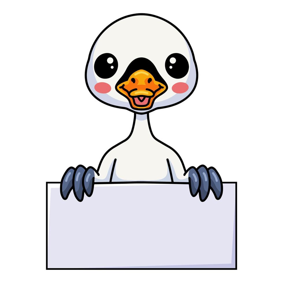 Cute little goose cartoon with blank sign vector