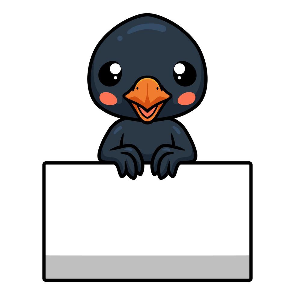 Cute little crow cartoon with blank sign vector