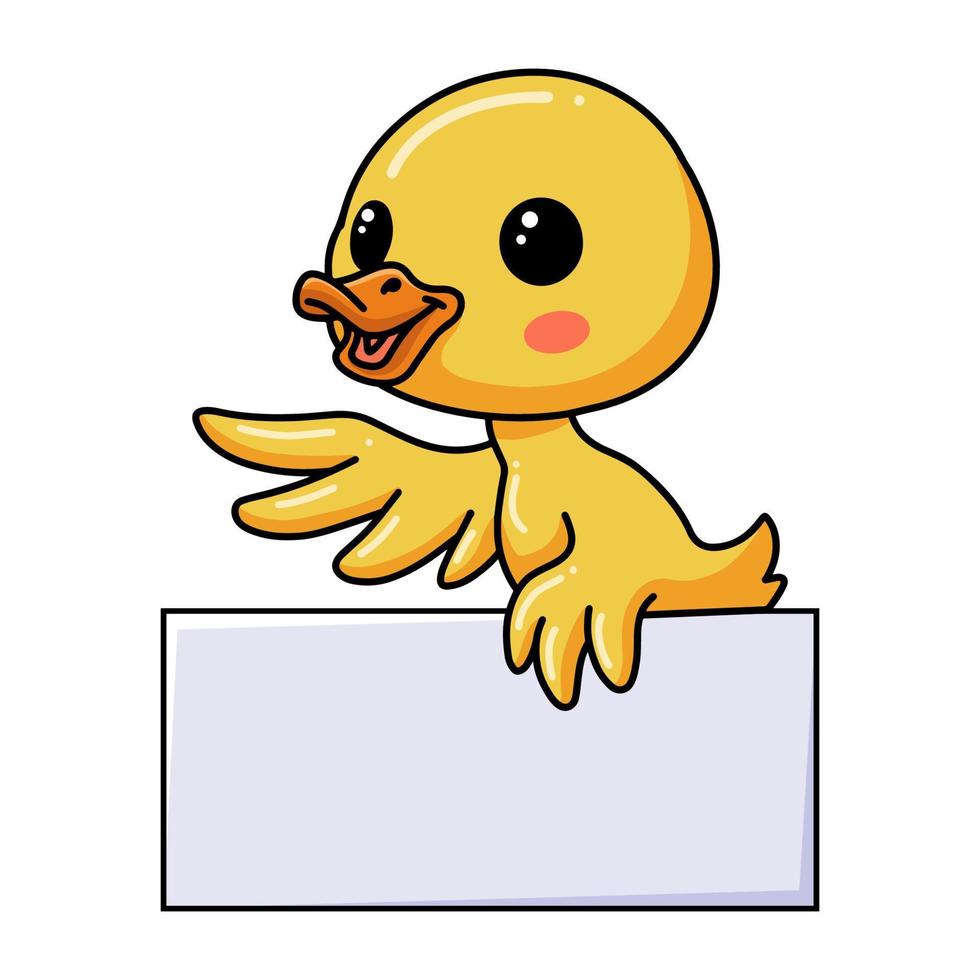 lindo patito de dibujos animados con signo en blanco vector