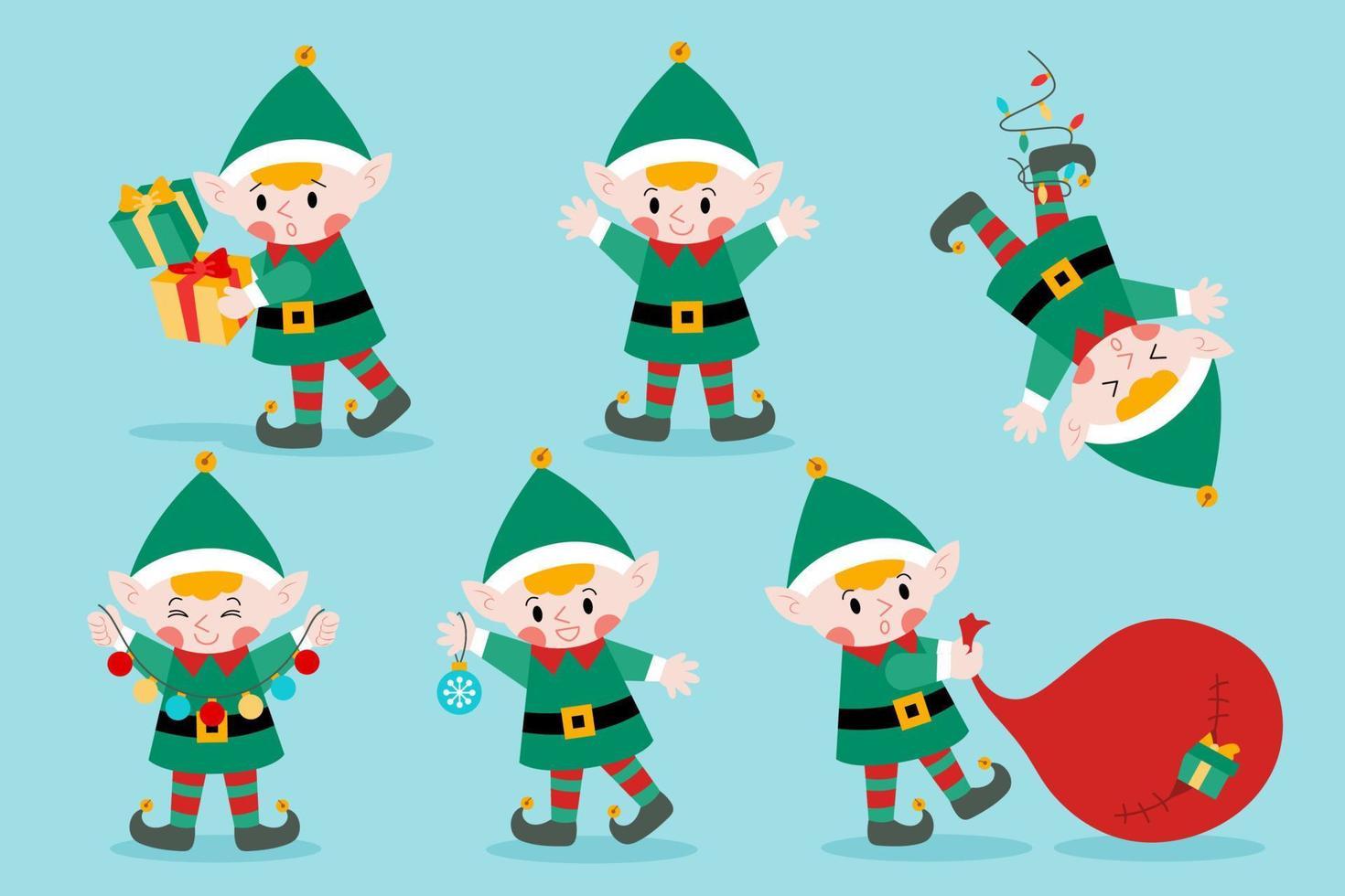 Hand drawn christmas elves characters collection. vector
