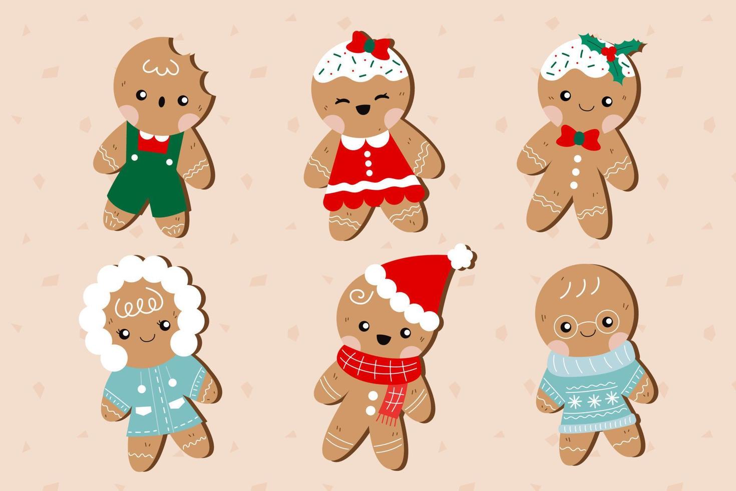 Hand drawn gingerbread man cookie collection. vector