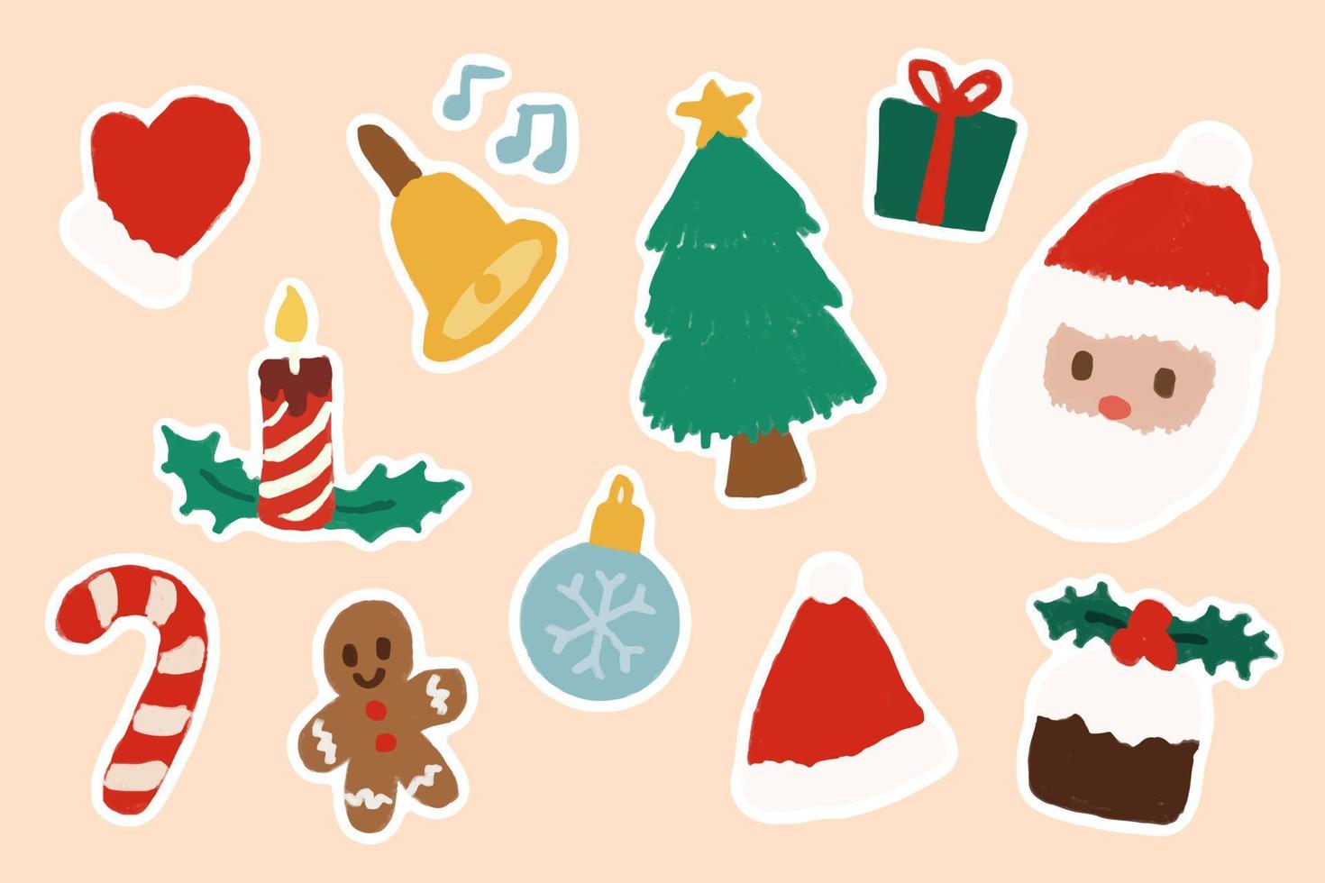 Festive cute christmas clipart sticker elements collection. vector