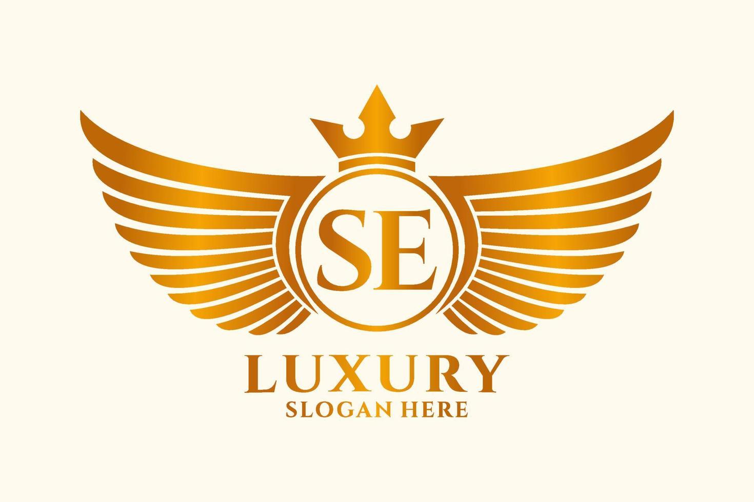 Luxury royal wing Letter SE crest Gold color Logo vector, Victory logo, crest logo, wing logo, vector logo template.