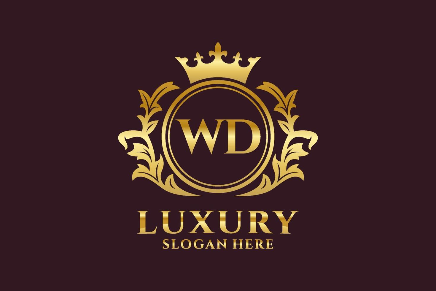 Initial WD Letter Royal Luxury Logo template in vector art for luxurious branding projects and other vector illustration.