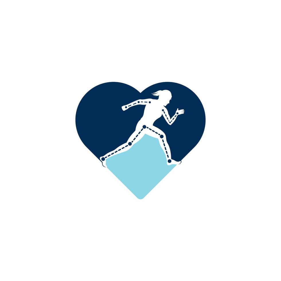 Physiotherapy treatment heart shape concept logo design template vector with female runner. Colorful vector health. Physiotherapy clinic logo.