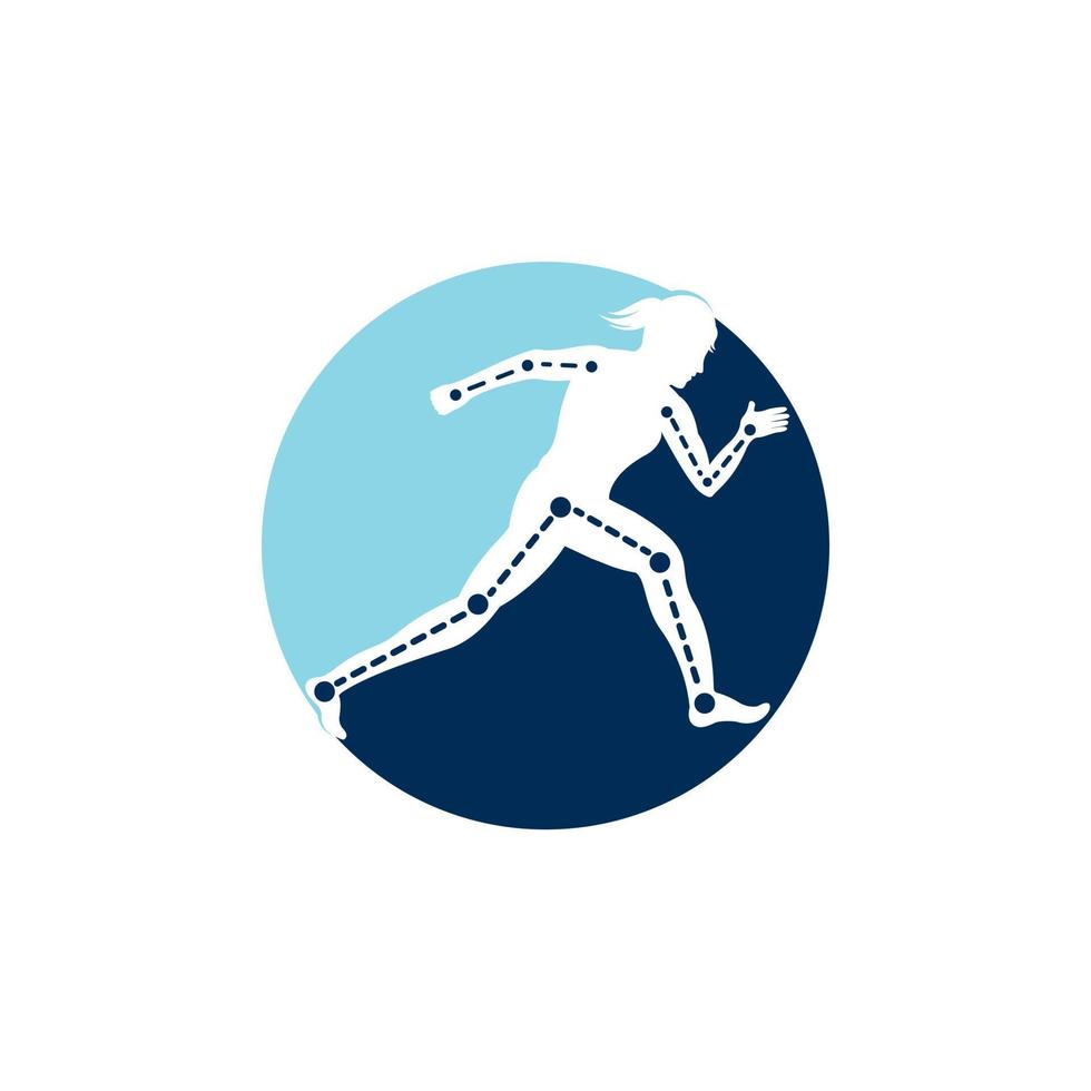 vector de plantilla de diseño de tratamiento de fisioterapia con corredora femenina. salud vectorial colorida. logotipo de la clínica de fisioterapia.