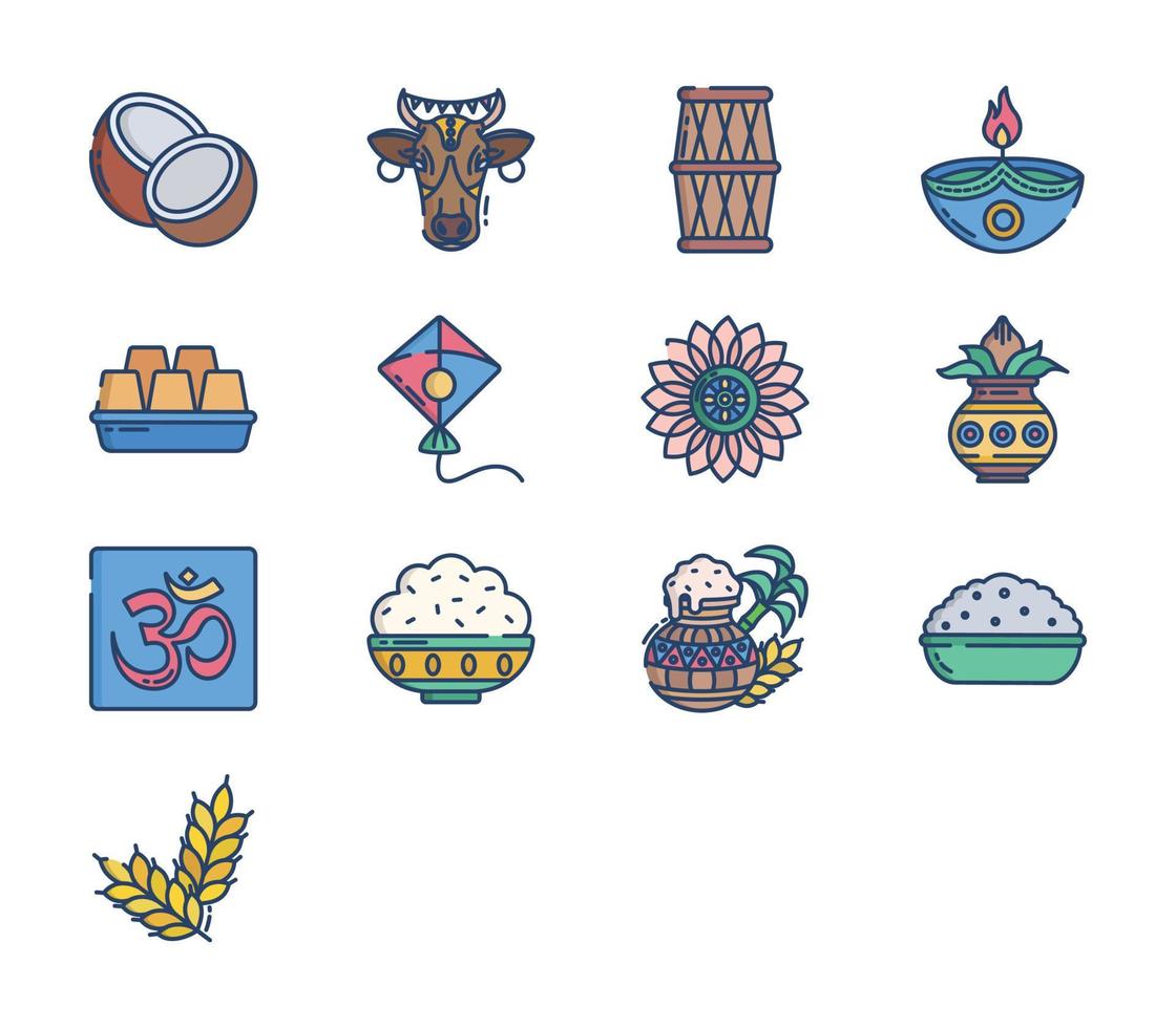 conjunto de iconos de festival indio y pongal vector
