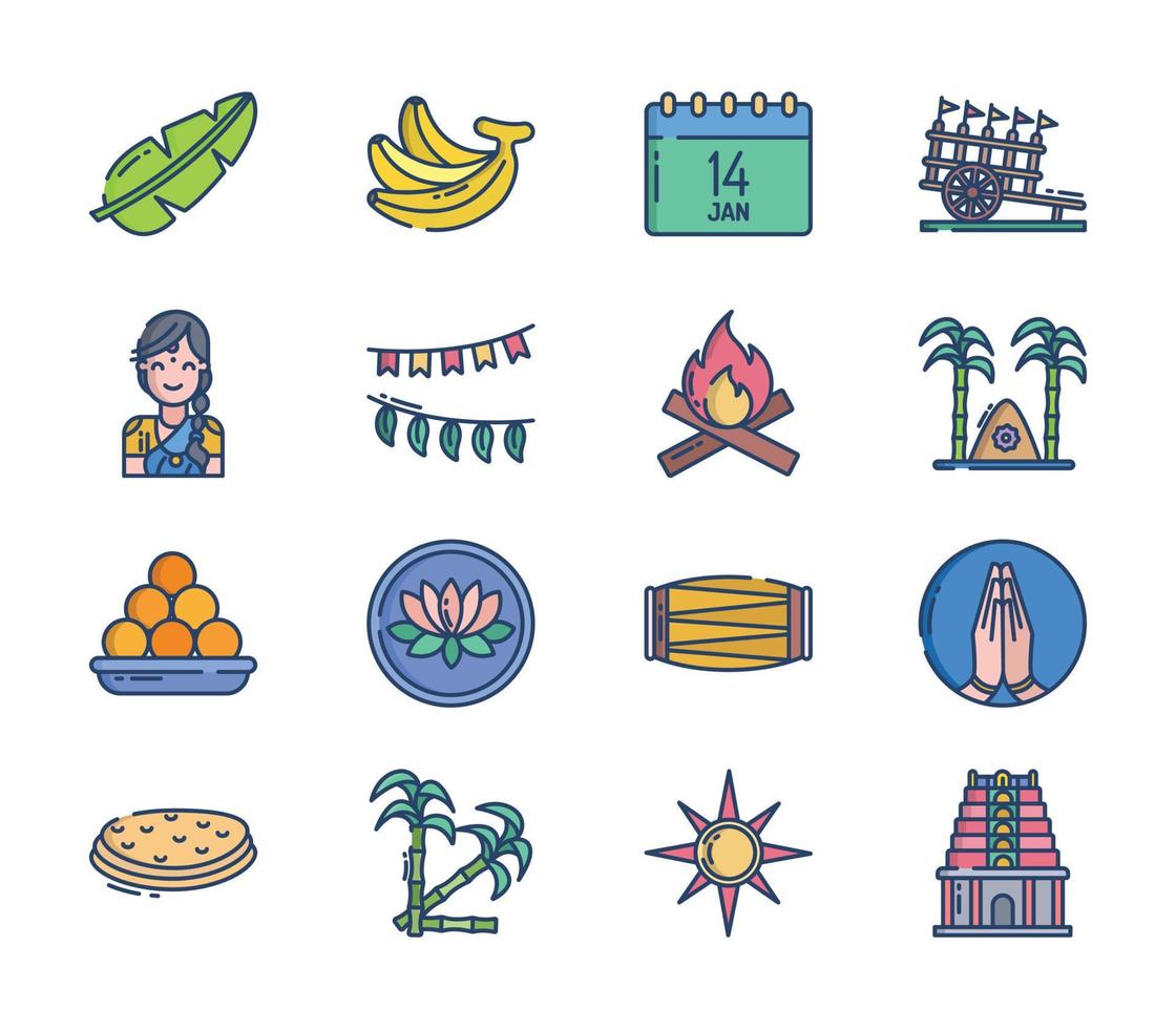 Pongal and indian festival icon set vector