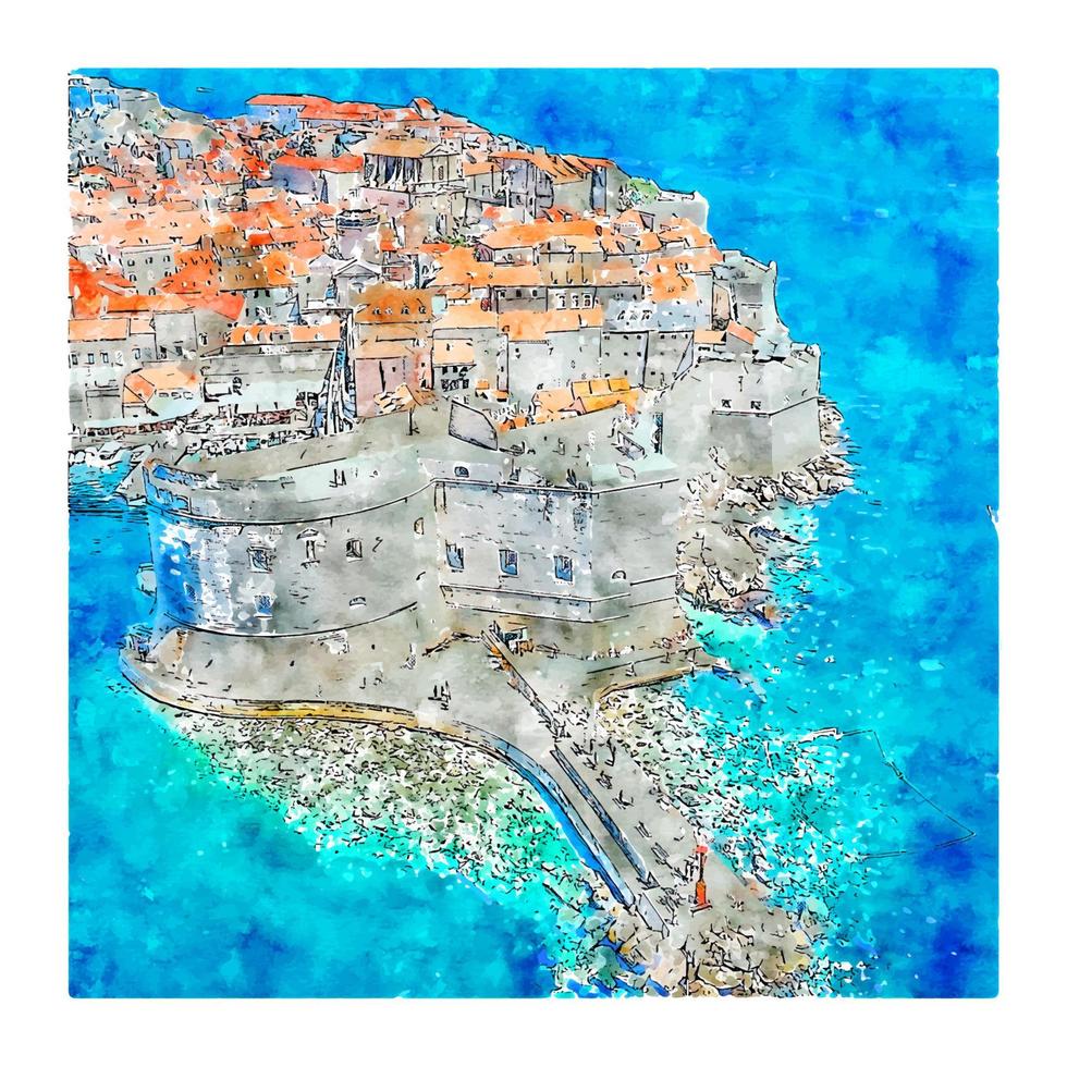 dubrovnik croacia acuarela boceto dibujado a mano ilustración vector