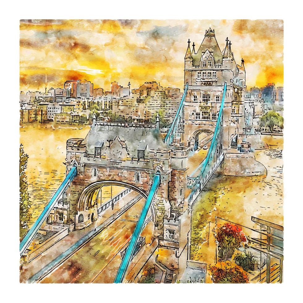 Tower Bridge London Watercolor sketch hand drawn illustration vector