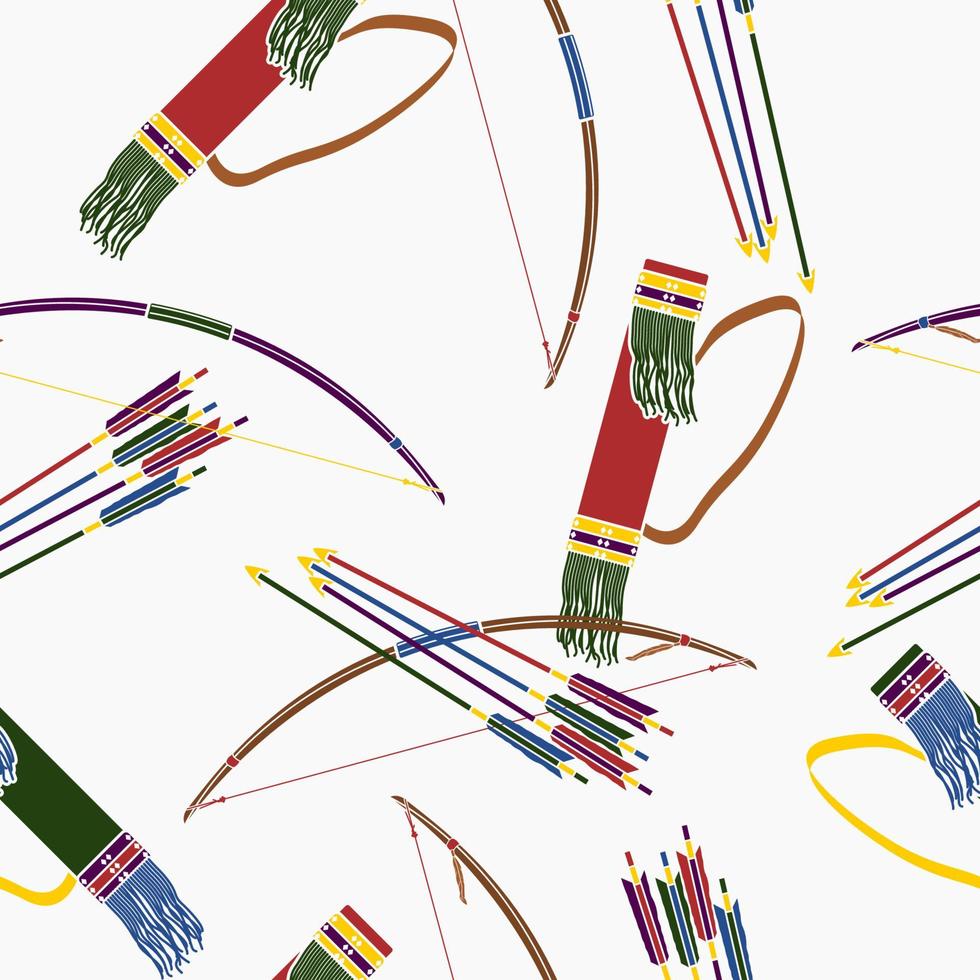 Editable Native American Archery Tools Vector Illustration as Seamless Pattern for Creating Background of Traditional Culture and History Related Design