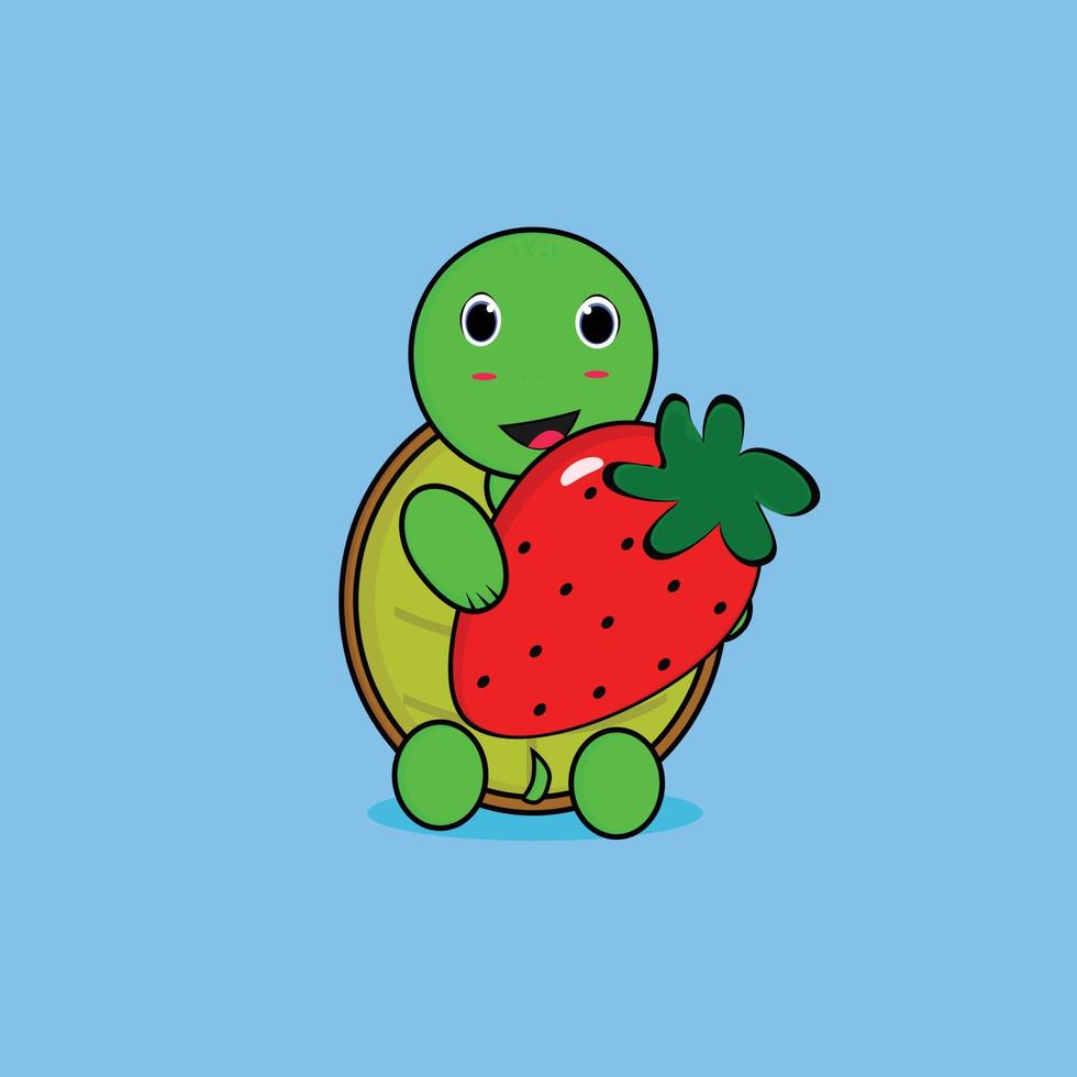 cute vector turtle hugging strawberry