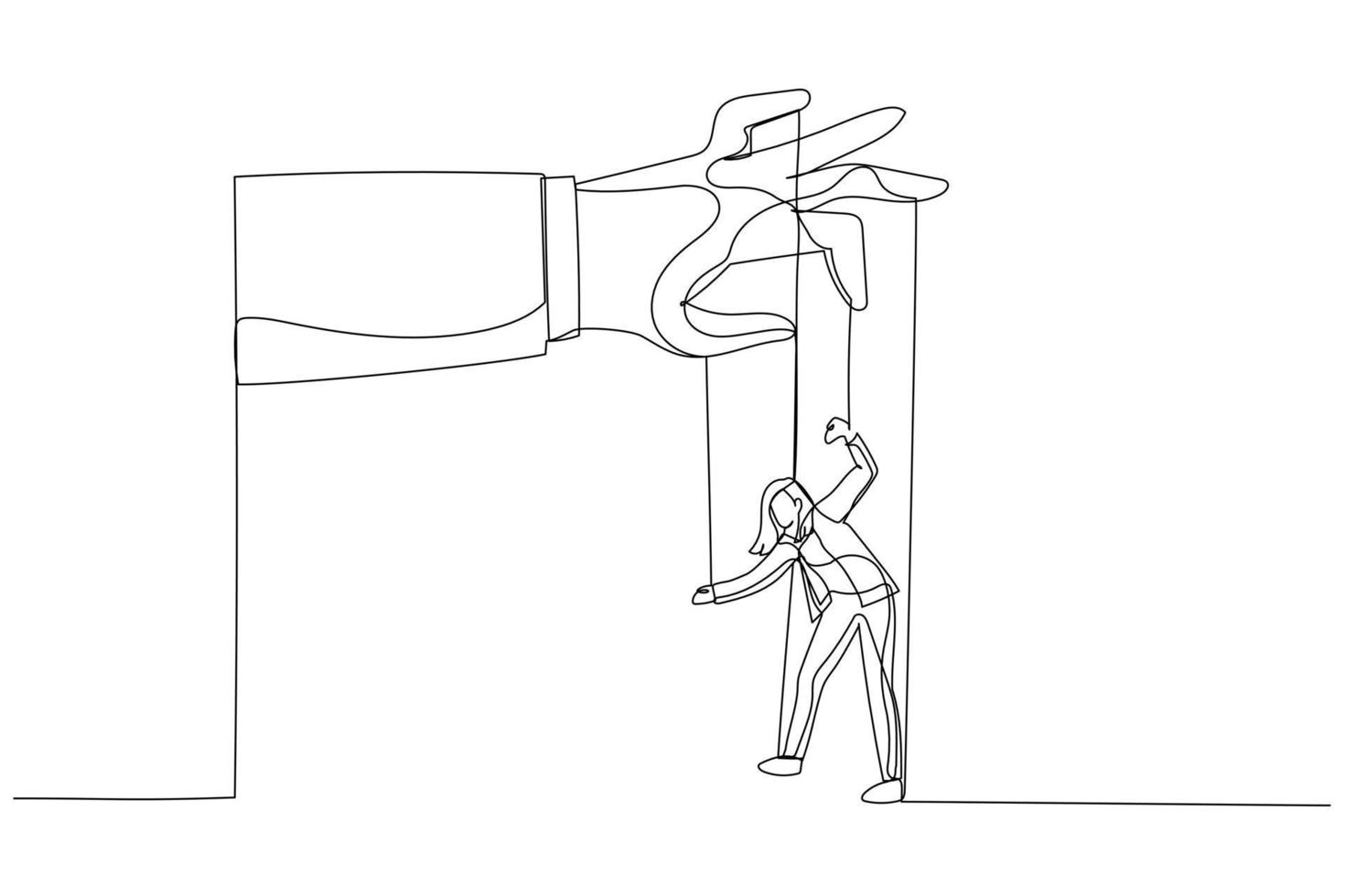 ilustración de mujer como marioneta controlada. estilo de arte de línea continua única vector