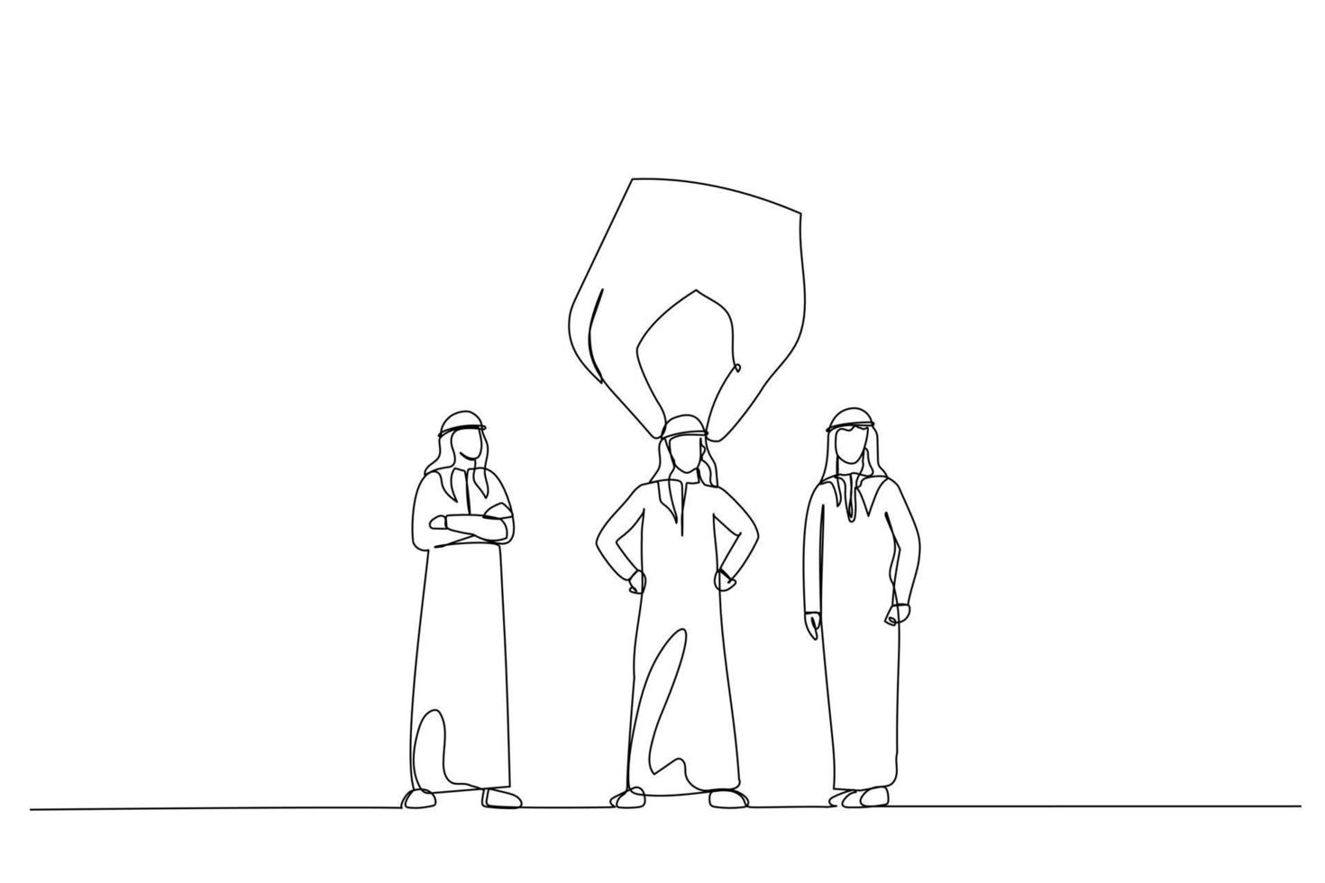 Cartoon of big hand choosing and picking up arab businessman. Single continuous line art style vector