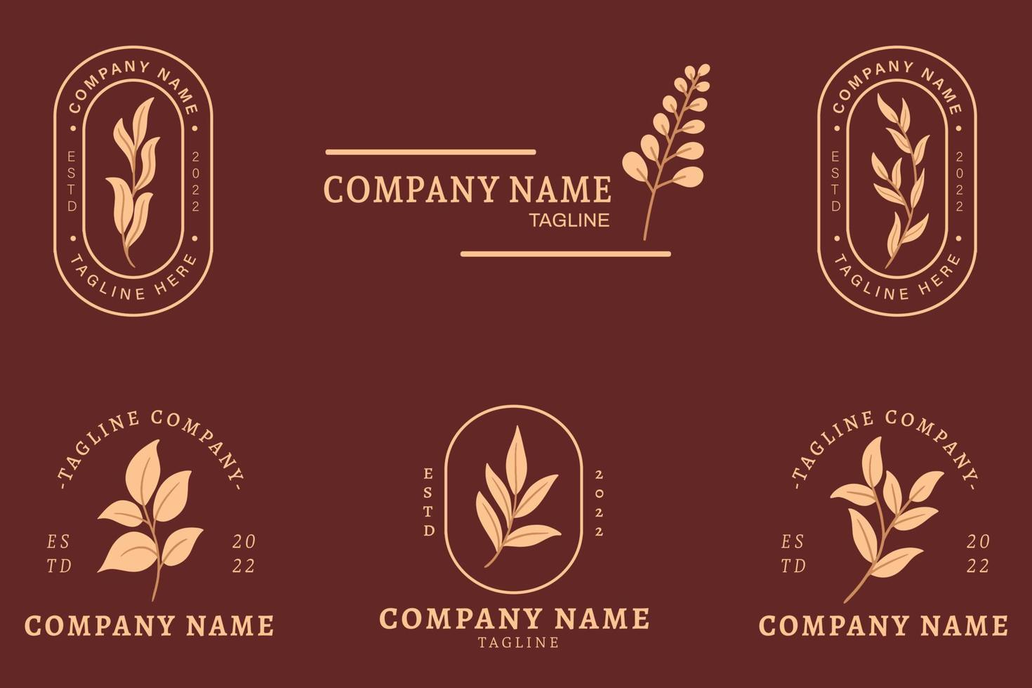 Minimalist Gold Leaf Leaves Tropical Logo Collection Style Dark Red. vector