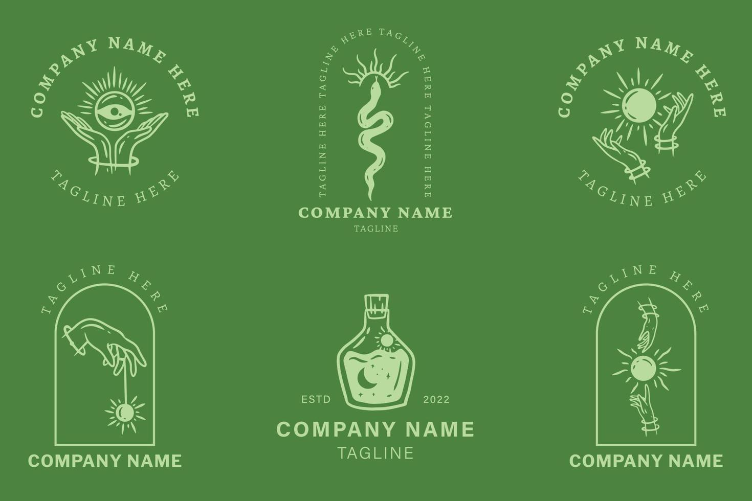 Dark Green Luxury Logo Mystical Minimalist Symbol Collection Pastel Style. vector