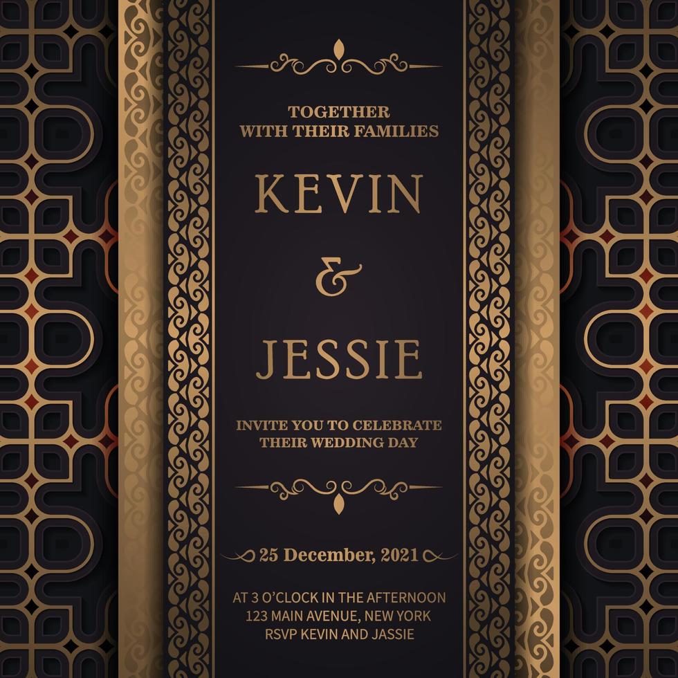 Elegant wedding invitation with pattern motif vector