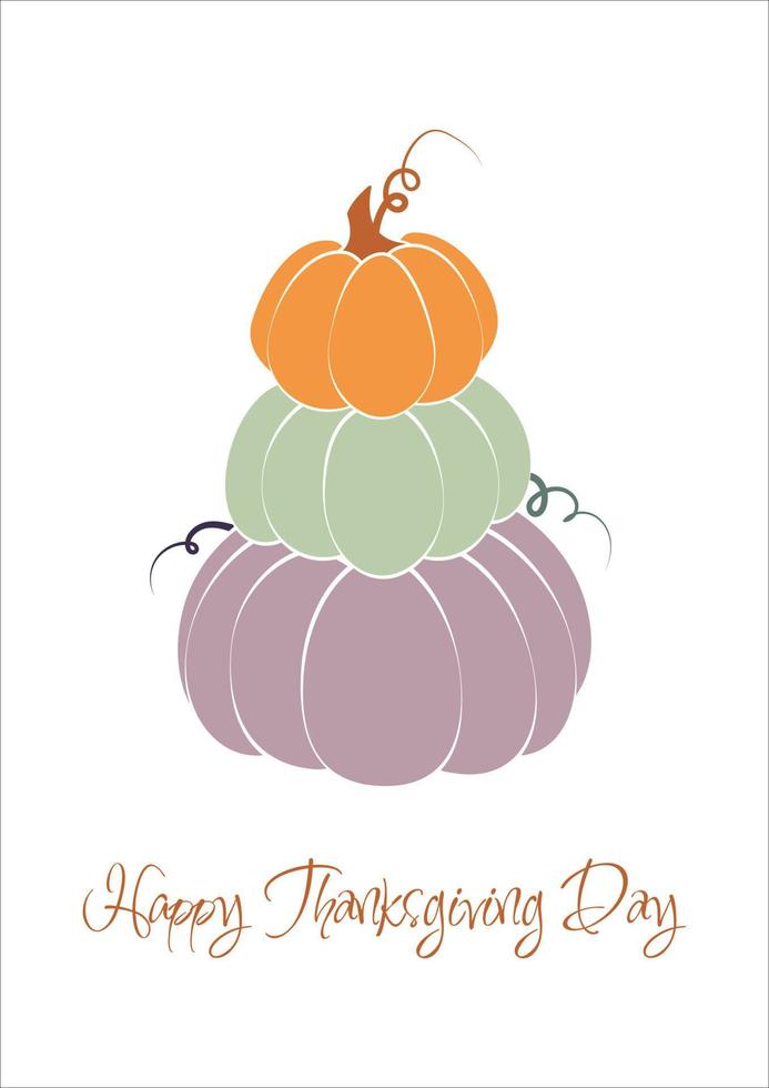 Postcard with pumpkin tower. Autumn illustration in a minimalist style, Happy Thanksgiving. vector