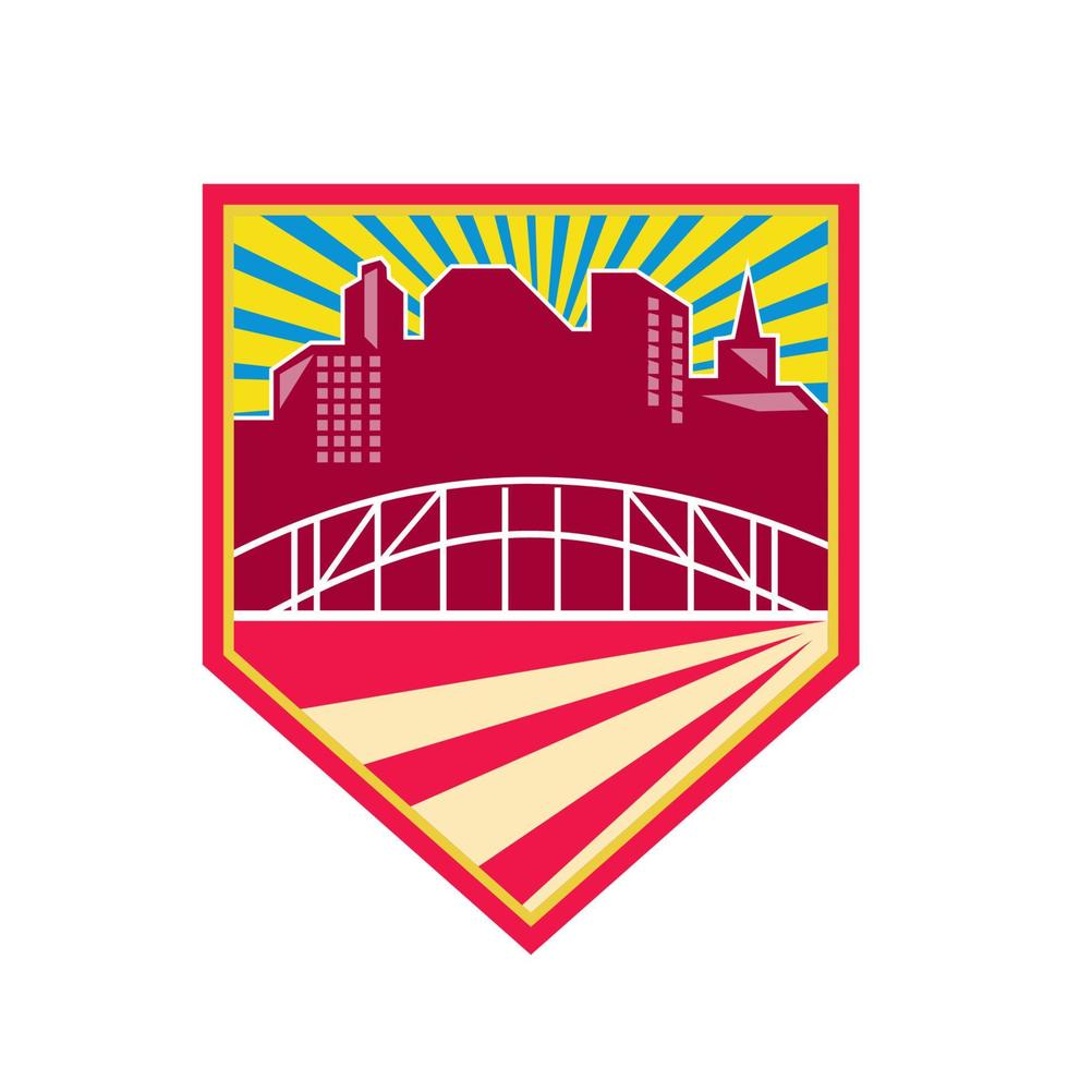 Skyscrapers and Bridge Retro Crest vector