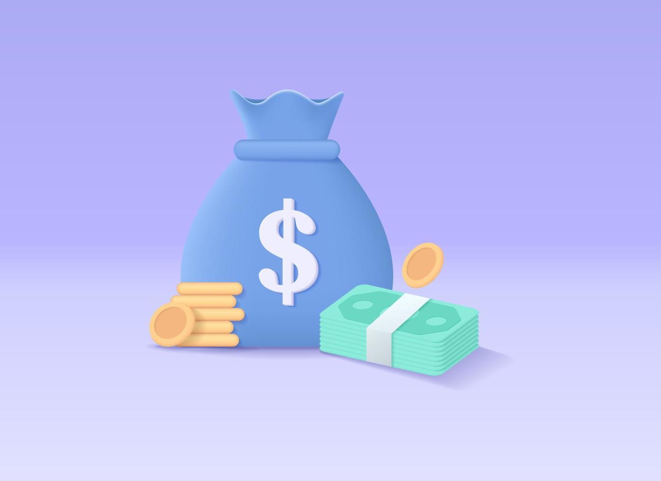 3D render money investment, money saving, investment, income, salary vector concept. 3d vector design illustration