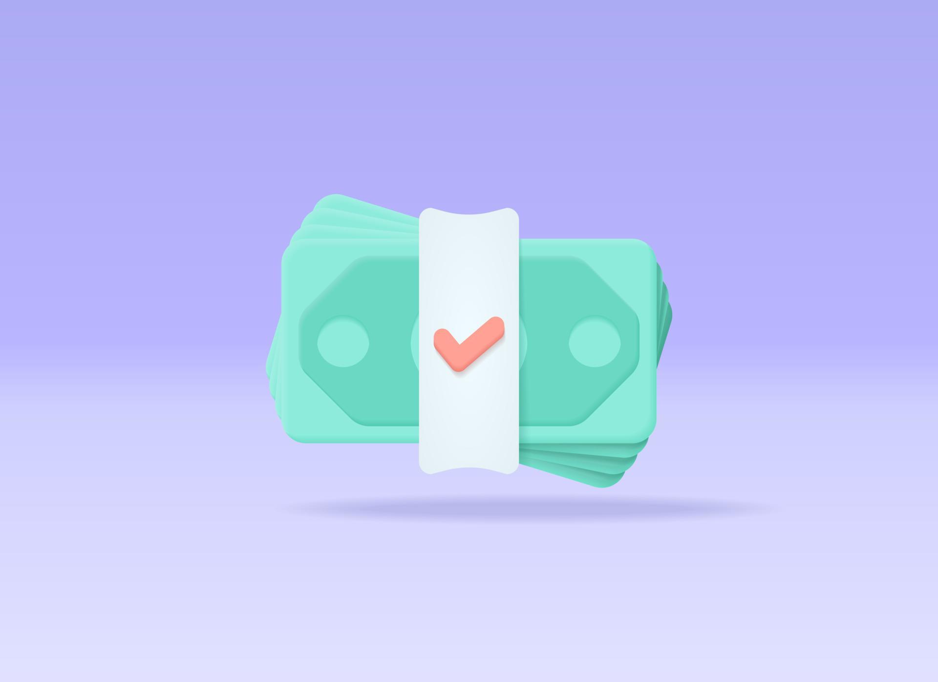 3D render cash verified, money verify, check cash, cash accepted vector