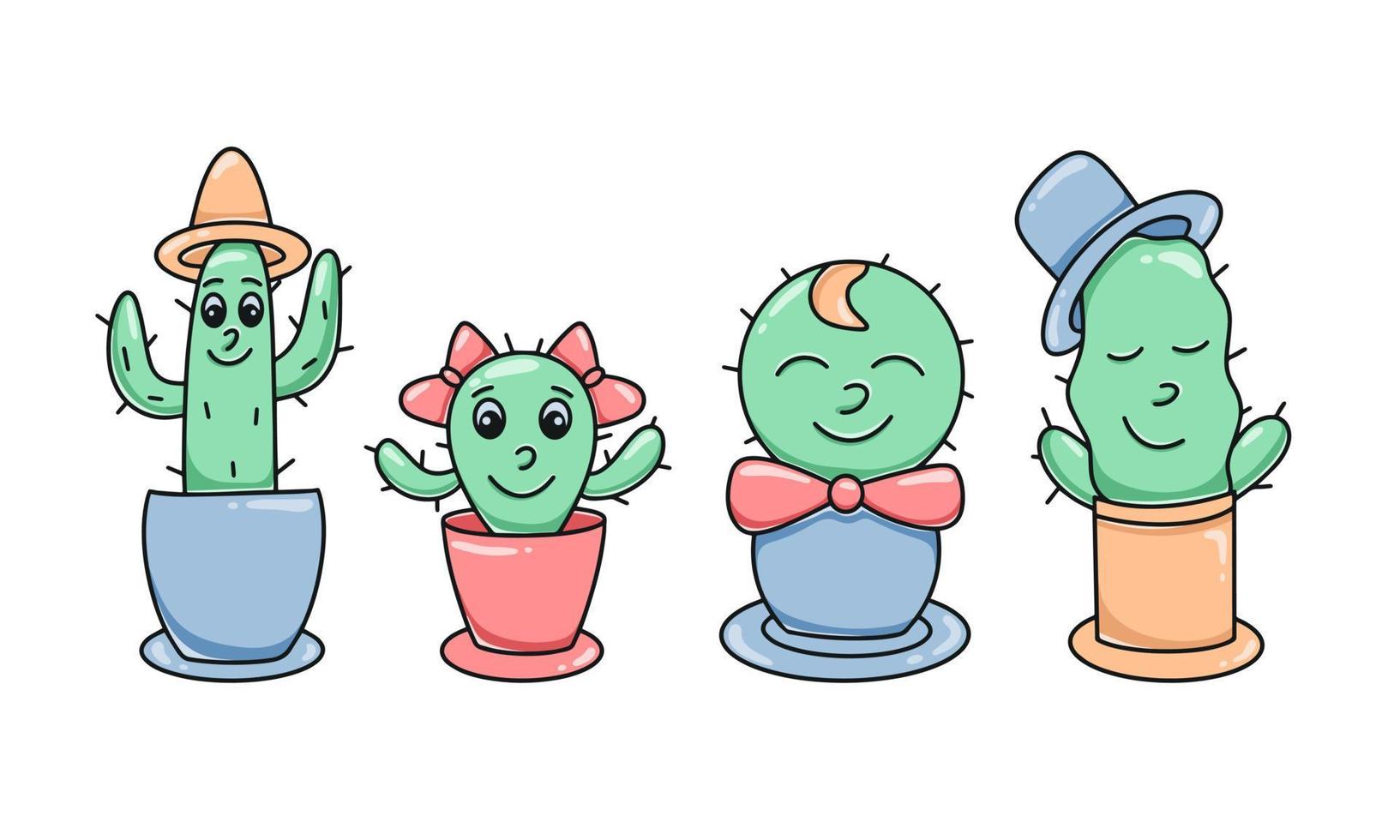 Cute cacti characters clipart vector