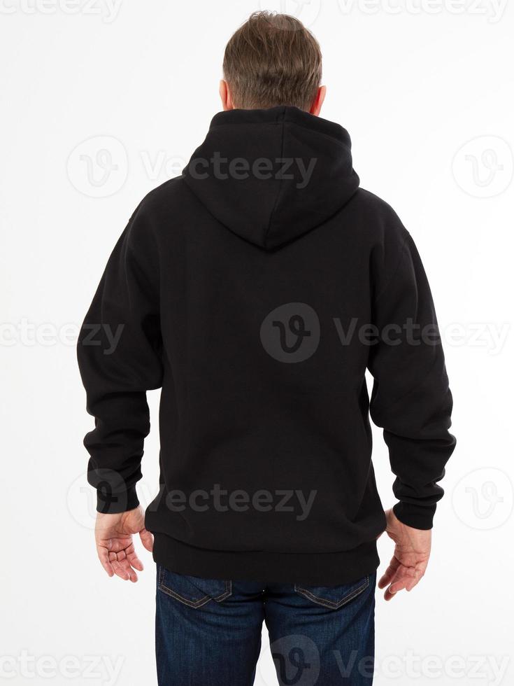 back view - Man in black sweatshirt, black hoodies isolated , mock up , copy space photo