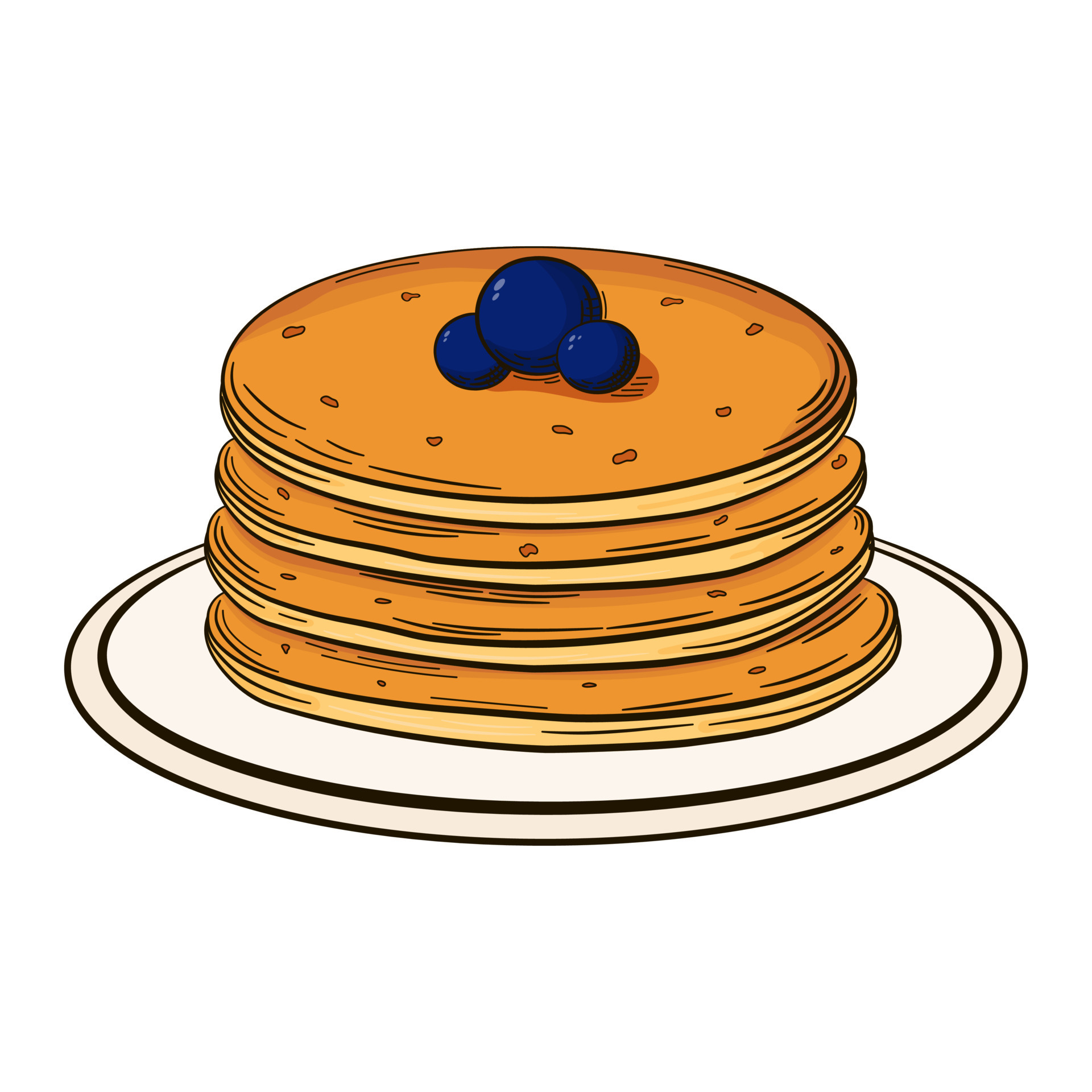 Stack of pancakes with berries on plate in retro style isolated on
