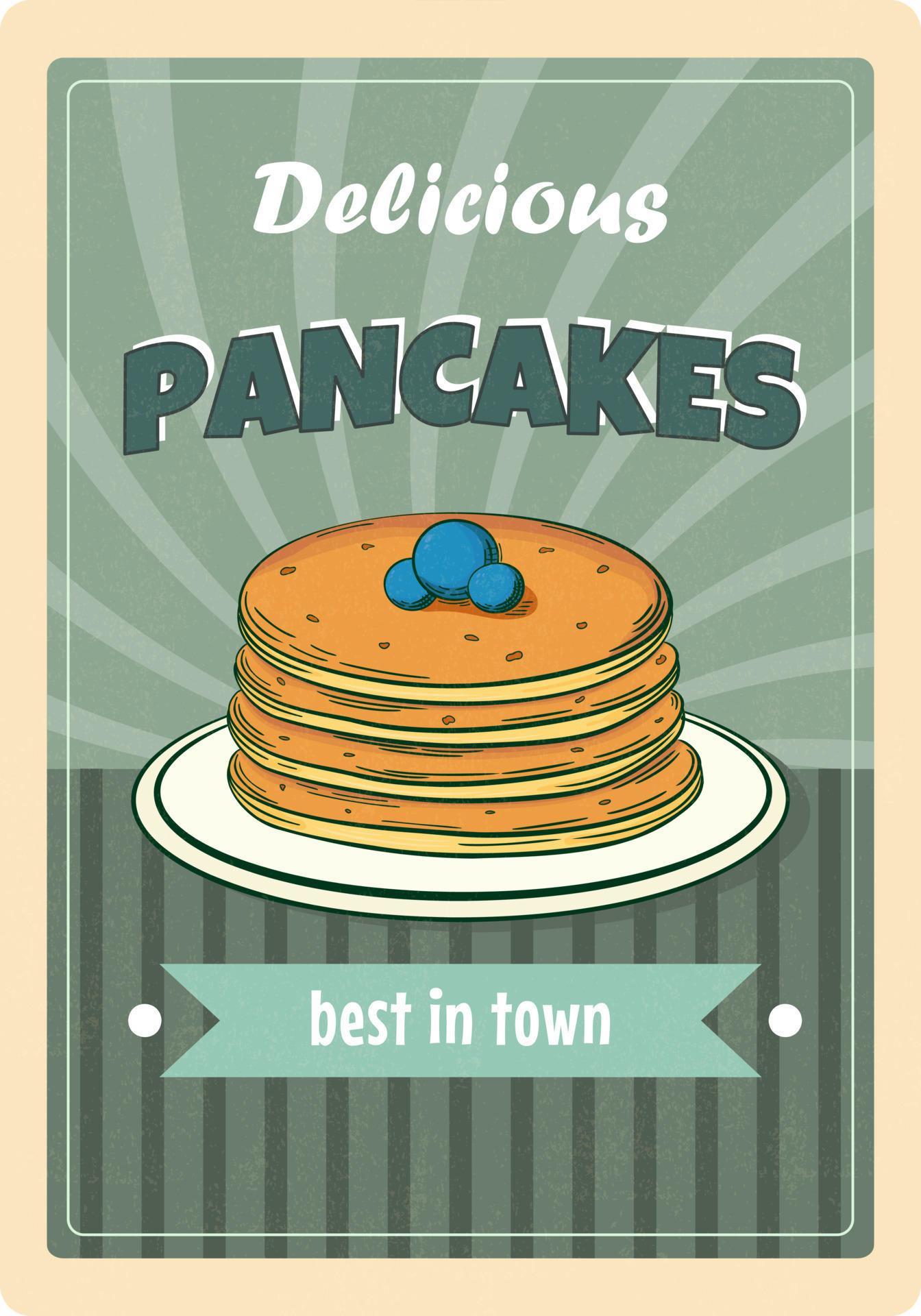 Delicious pancakes with berries vintage advertisement poster template