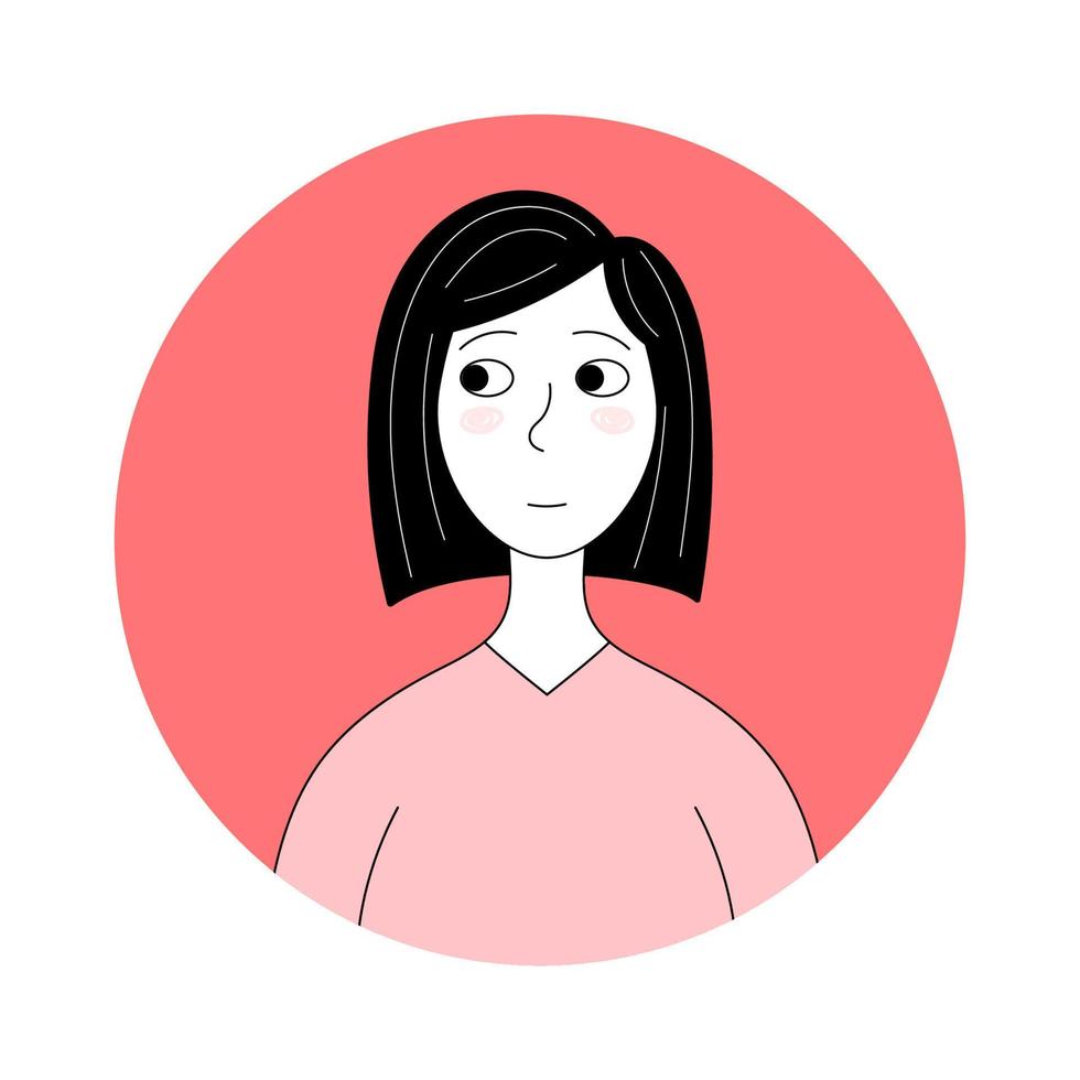 retrato de garabato de una mujer joven con el pelo corto. ilustración de vector de niña de dibujos animados aislado sobre fondo blanco