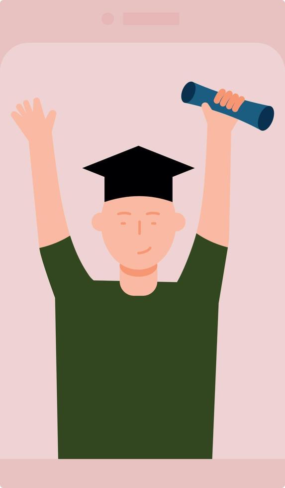 The boy completed his degree online. vector