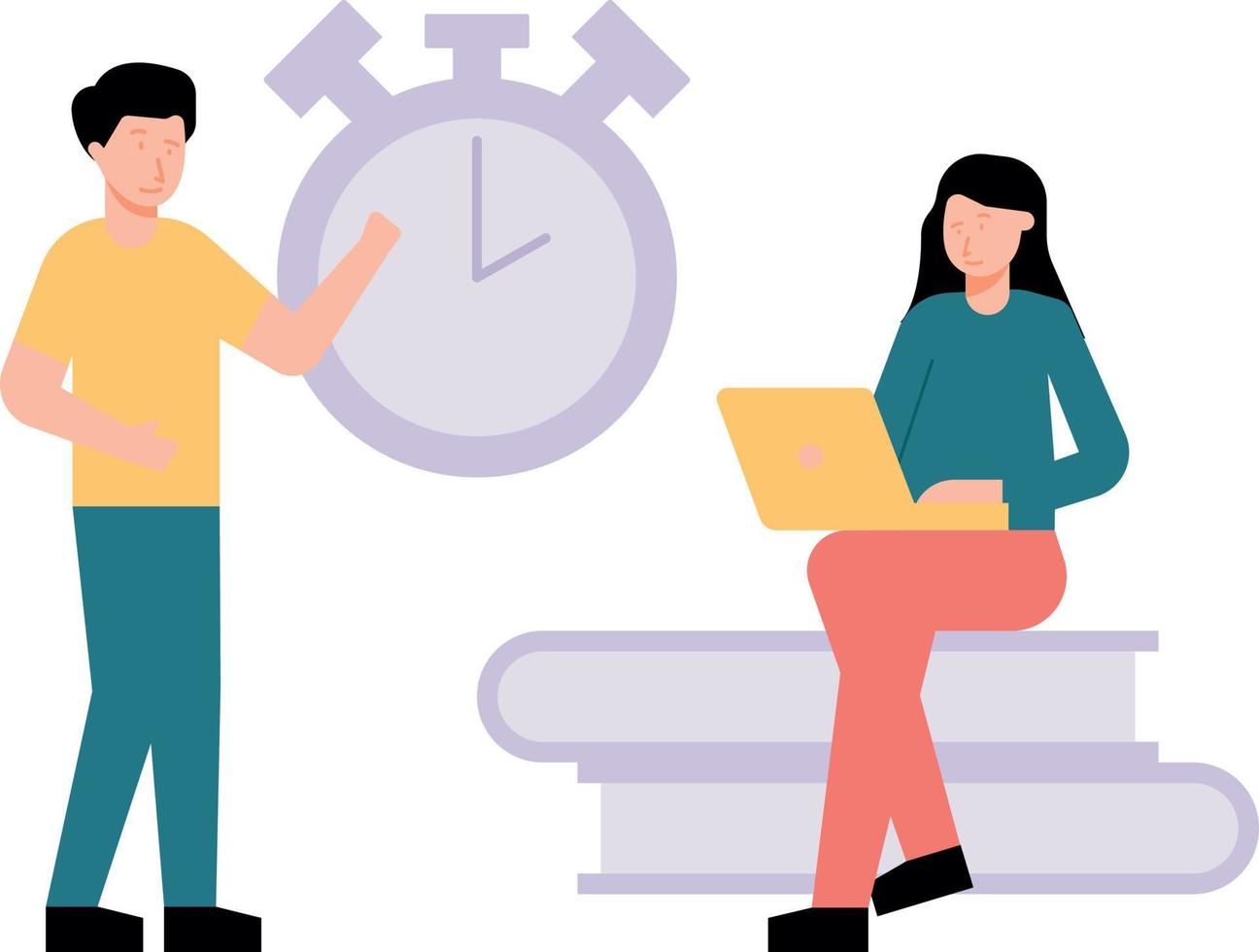 Boy and girl are working with the time countdown. vector