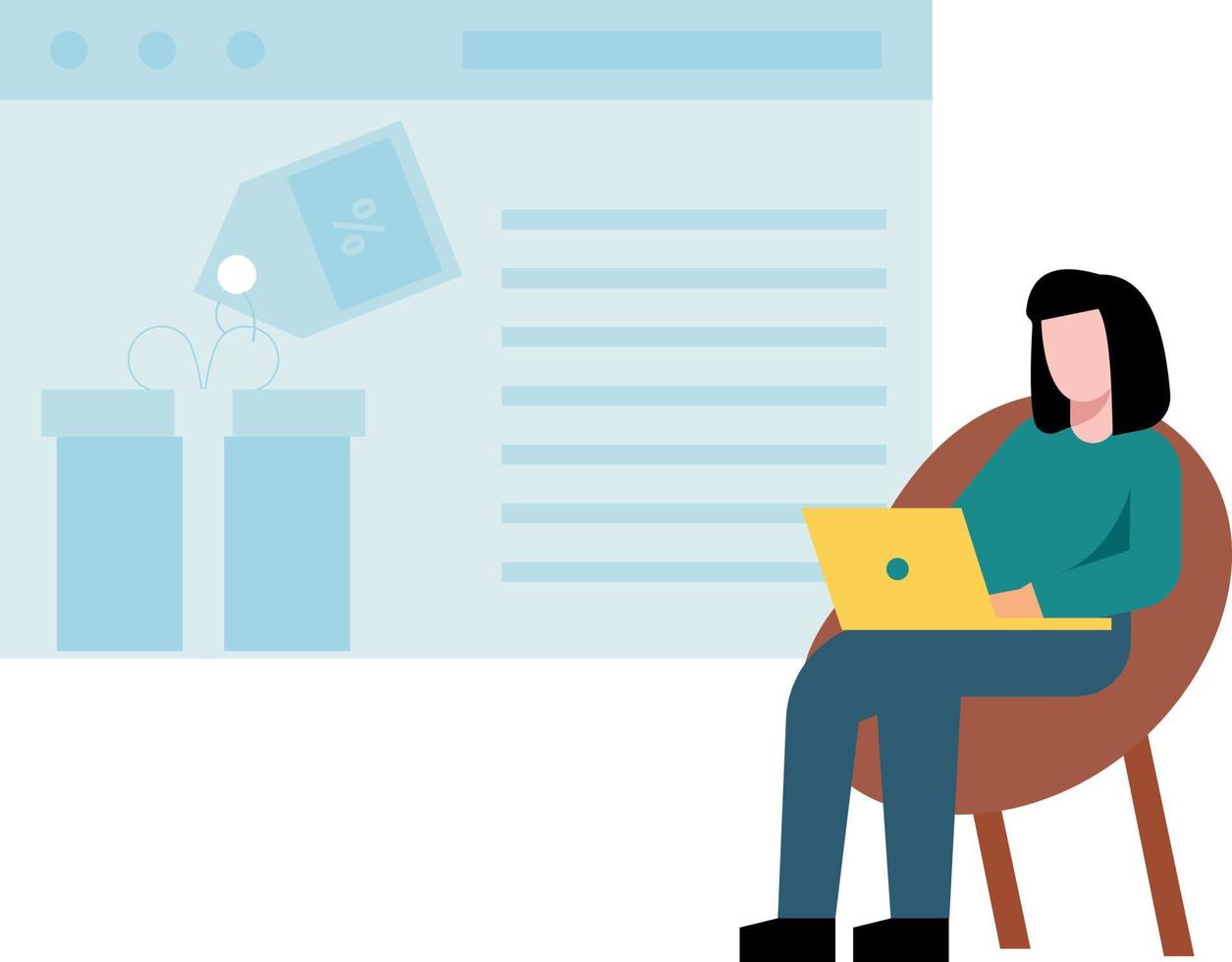 The girl is shopping on the web page. vector