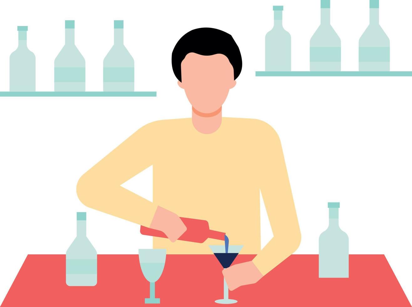The waiter is pouring wine into the glass. vector